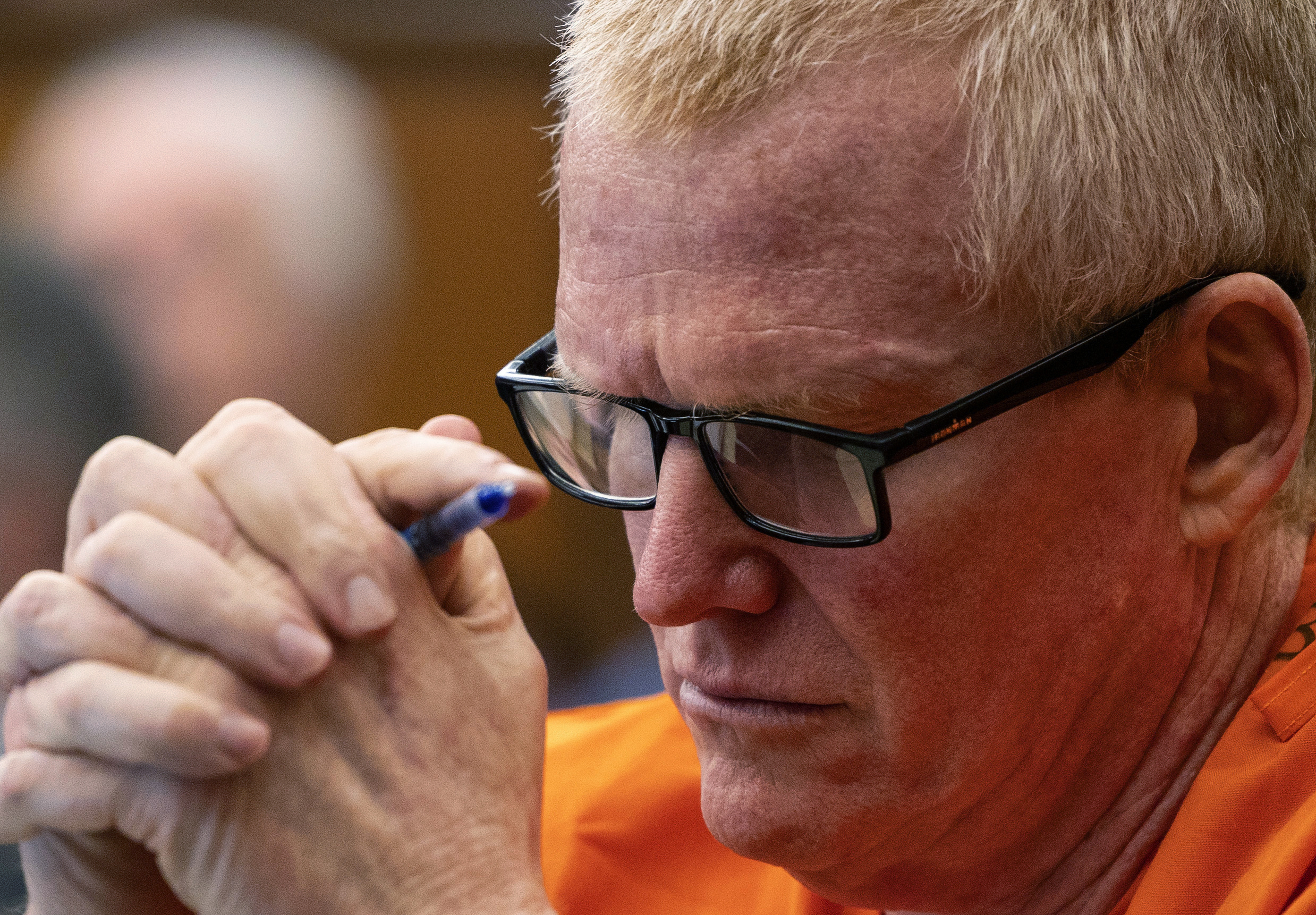 FILE - Alex Murdaugh, convicted of killing his wife, Maggie, and younger son, Paul, in June 2021, listens during a hearing on the motion for a retrial, Jan. 16, 2024, at the Richland County Judicial Center, in Columbia, S.C. Former Colleton County Clerk of Court Becky Hill faces 76 counts of ethics violations that say she used her office for personal gain. (Gavin McIntyre/The Post and Courier via AP, Pool)