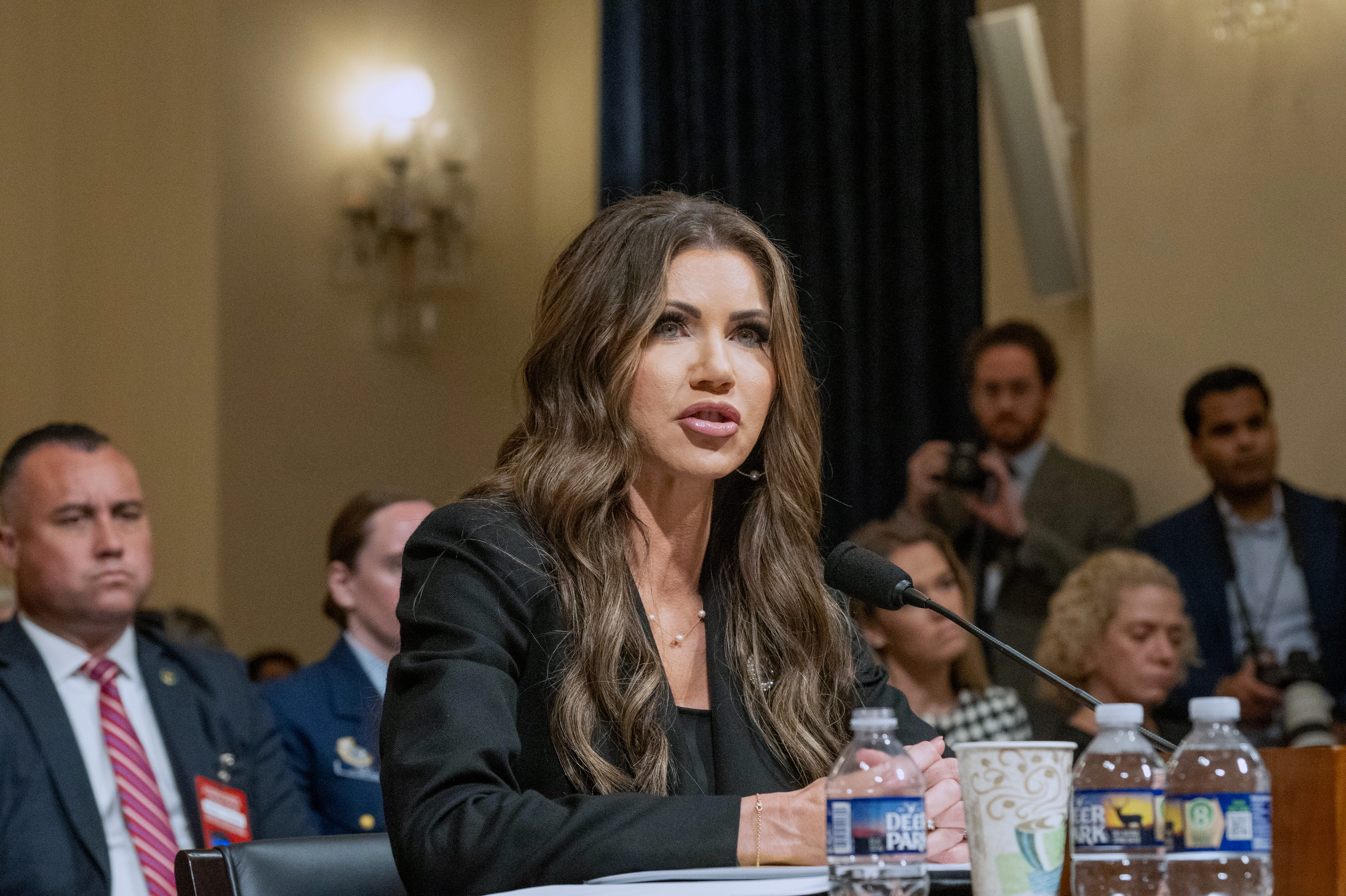 Homeland Security Secretary Kristi Noem testifies during a House Committee on Homeland Security hearing, Wednesday, May 14, 2025, in Washington. (AP Photo/Kevin Wolf)