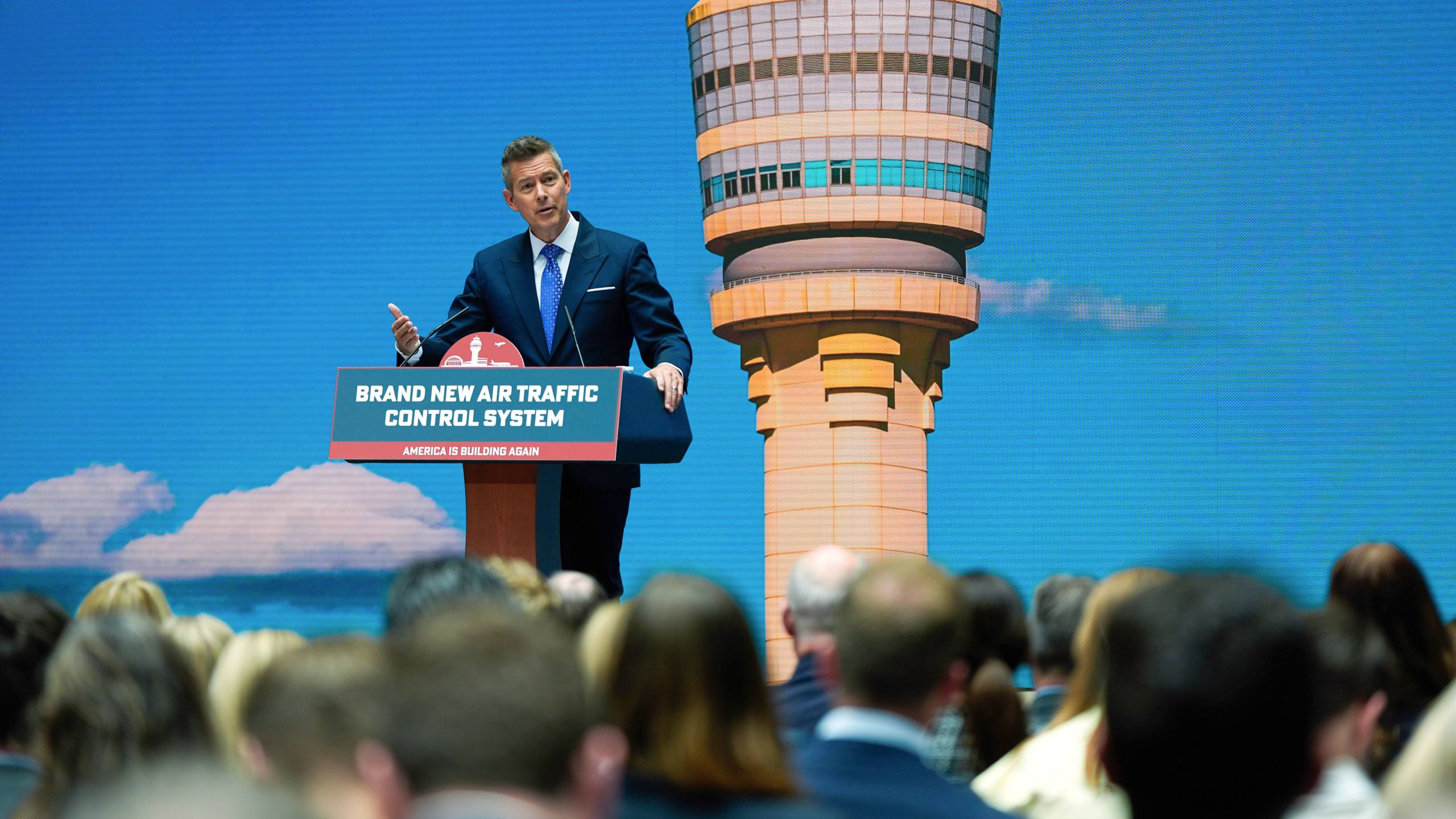 Transportation Secretary Sean Duffy announces a new air traffic control infrastructure plan, Thursday, May 8, 2025, in Washington. (AP Photo/Julia Demaree Nikhinson)