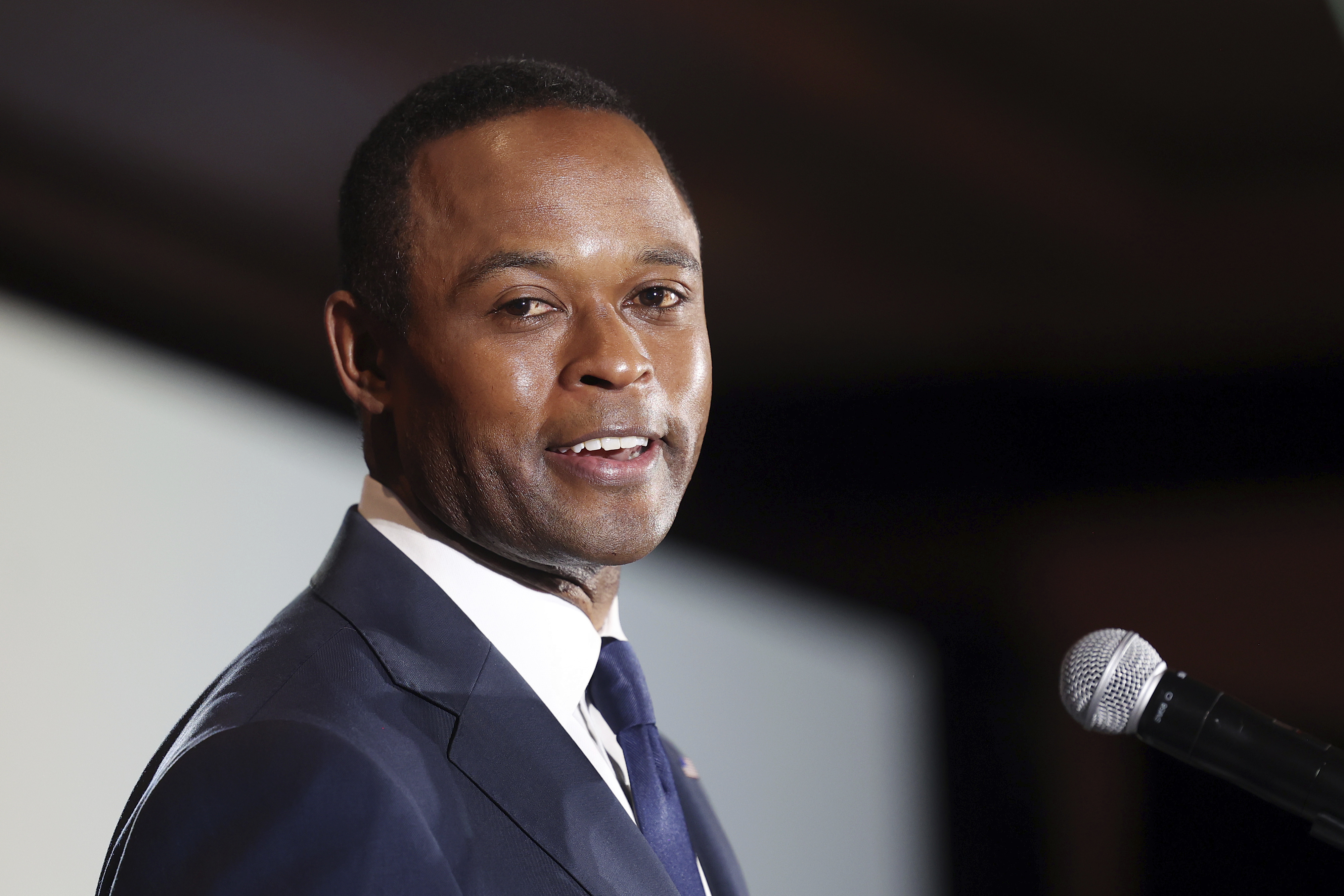 FILE - Kentucky Republican gubernatorial candidate Daniel Cameron concedes to supporters during an election night watch party in Louisville, Ky., Nov. 7, 2023. (AP Photo/James Crisp, File)