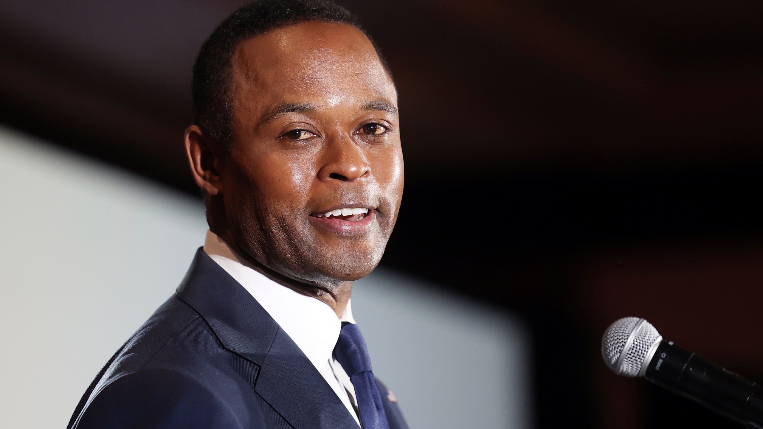 FILE - Kentucky Republican gubernatorial candidate Daniel Cameron concedes to supporters during an election night watch party in Louisville, Ky., Nov. 7, 2023. (AP Photo/James Crisp, File)