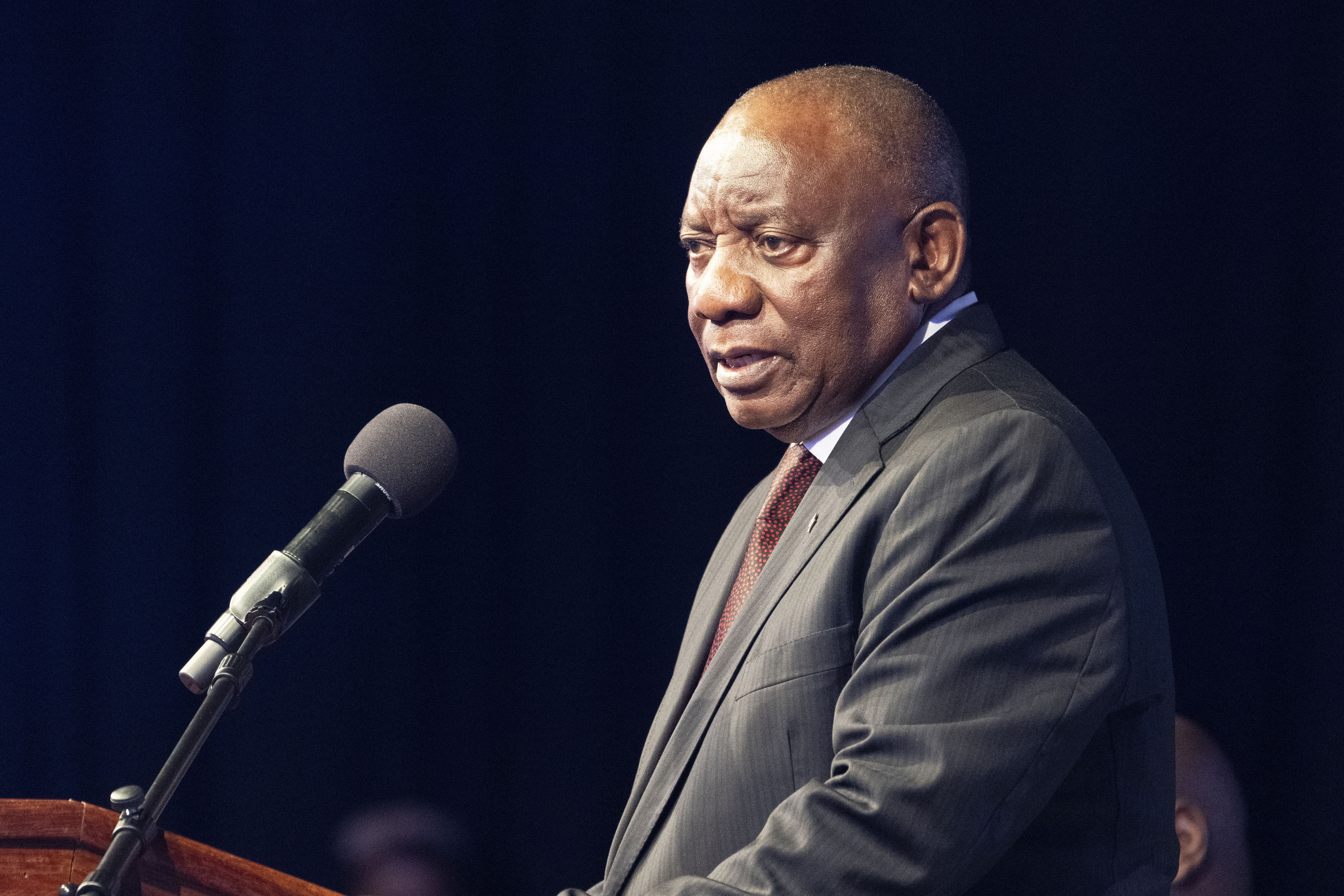 FILE - South African President Cyril Ramaphosa addresses the opening session of the G20 foreign ministers meeting in Johannesburg, South Africa, Thursday, Feb. 20, 2025. (AP Photo/Jerome Delay,File)