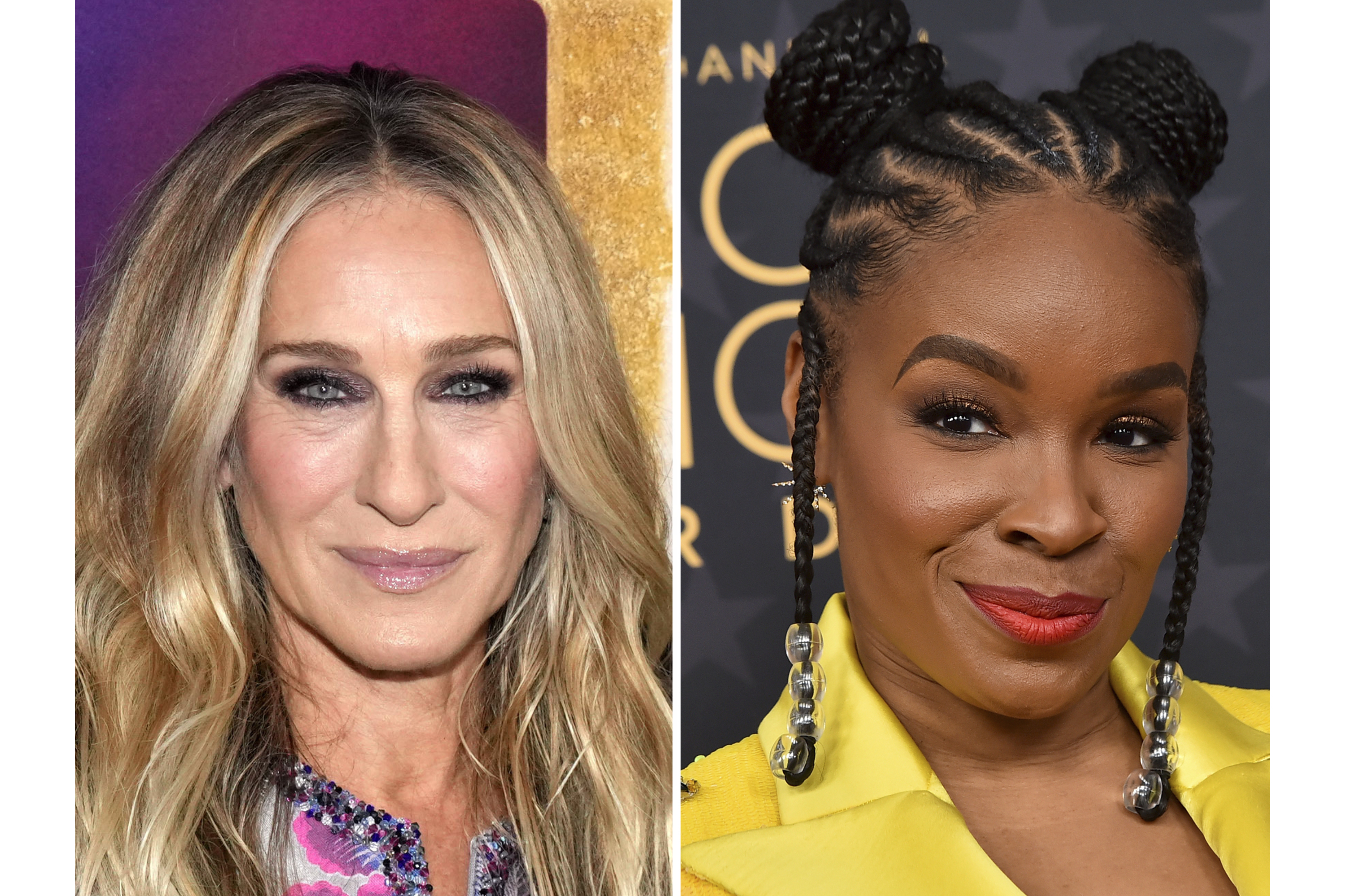 Sarah Jessica Parker appears at the premiere of "Hocus Pocus 2" in New York on Sept. 27, 2022, left, and Amber Ruffin appears at the 28th annual Critics Choice Awards in Los Angeles on Jan. 15, 2023, (AP Photo)