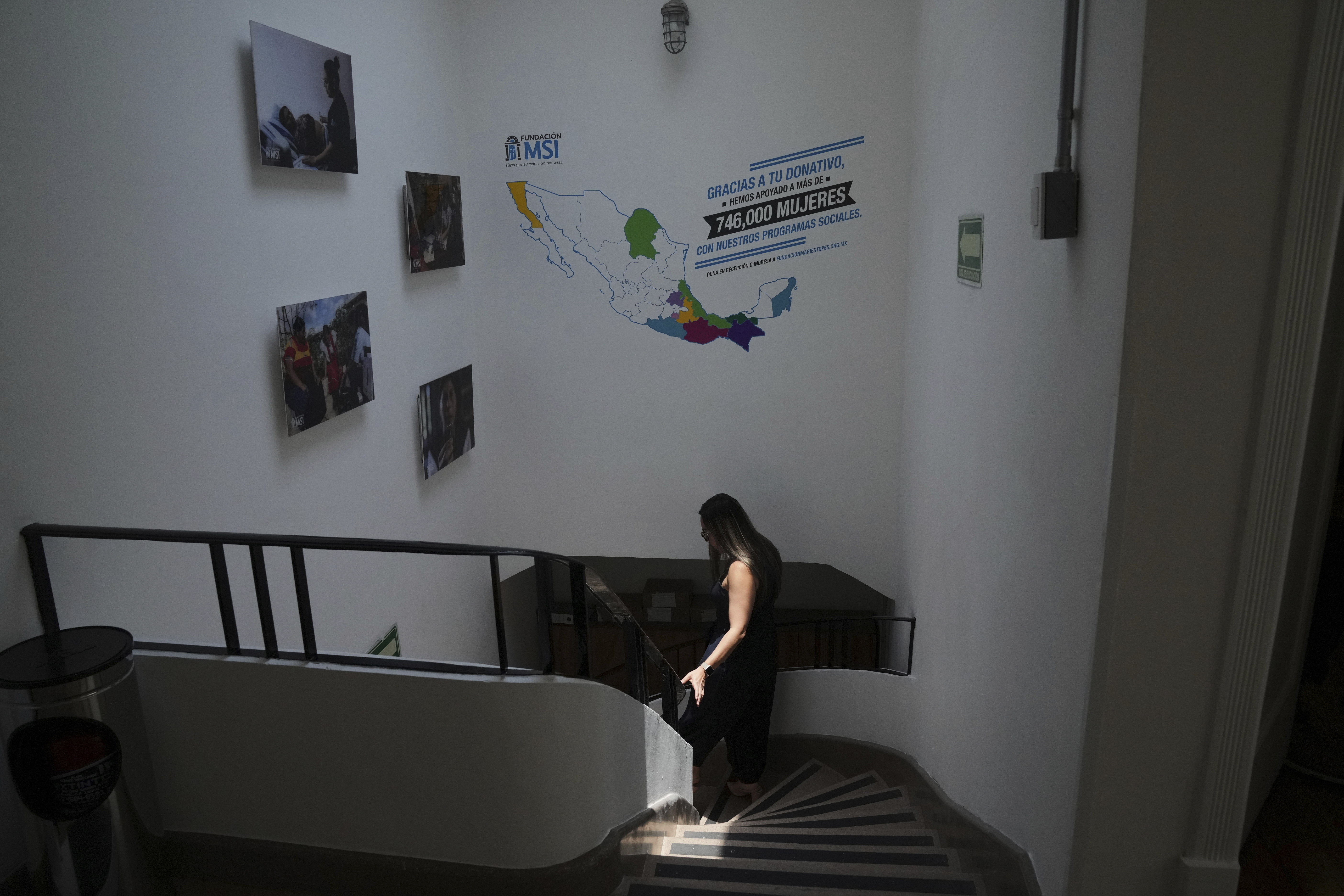 A health worker gives a tour of the MSI Foundation, an organization that offers information and help to women seeking abortions, in Mexico City, Thursday, May 8, 2025. (AP Photo/Marco Ugarte)