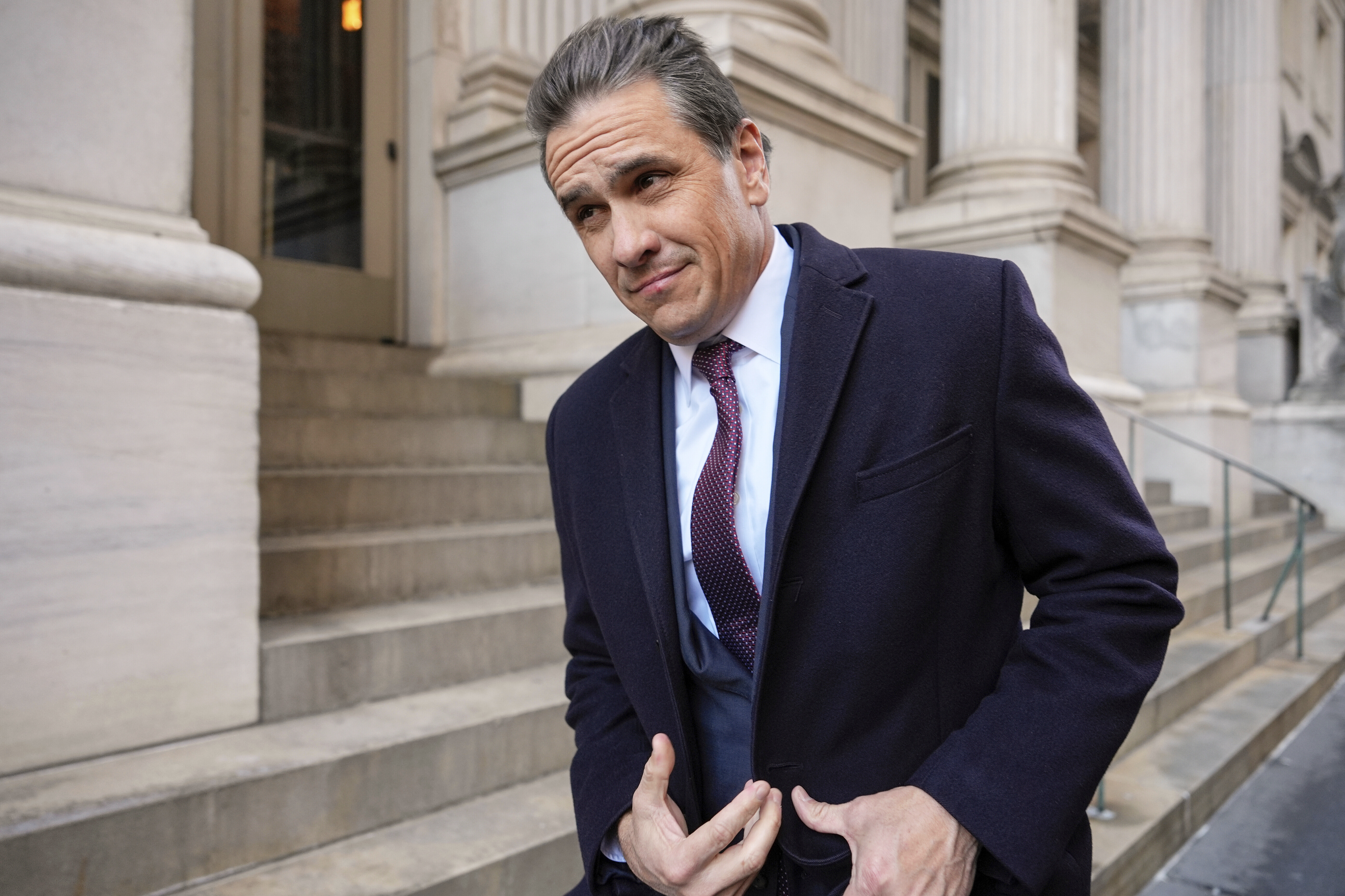 FILE - Todd Blanche, attorney for President-elect Donald Trump, departs court, Jan. 7, 2025, in New York. (AP Photo/Julia Demaree Nikhinson, File)