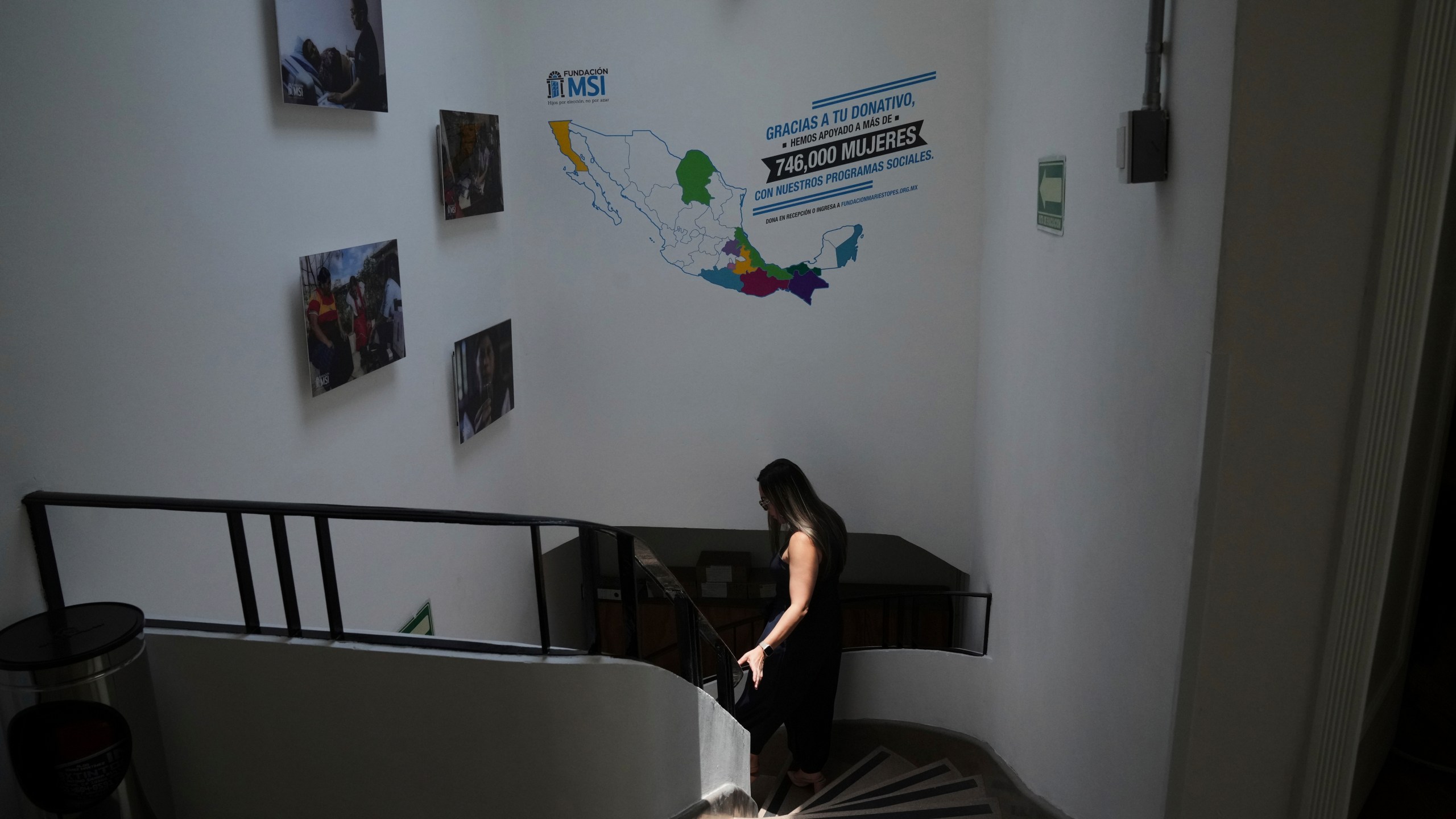 A health worker gives a tour of the MSI Foundation, an organization that offers information and help to women seeking abortions, in Mexico City, Thursday, May 8, 2025. (AP Photo/Marco Ugarte)
