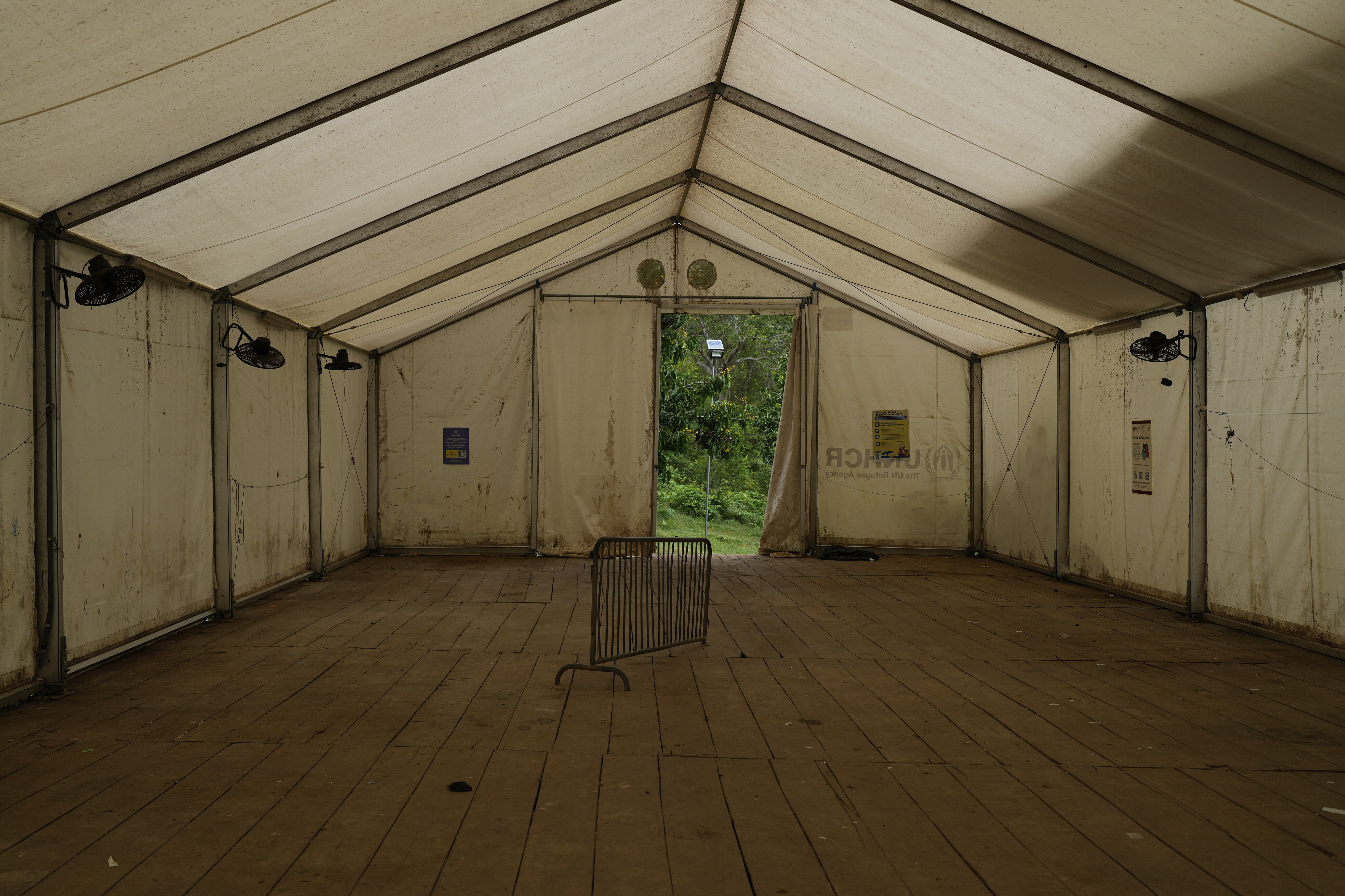 A migrant reception center that normally received hundreds of people every day after they crossed the Darien Gap on their journey north to the United States, stands empty in Lajas Blancas, Panama, April 6, 2025. (AP Photo/Matias Delacroix)