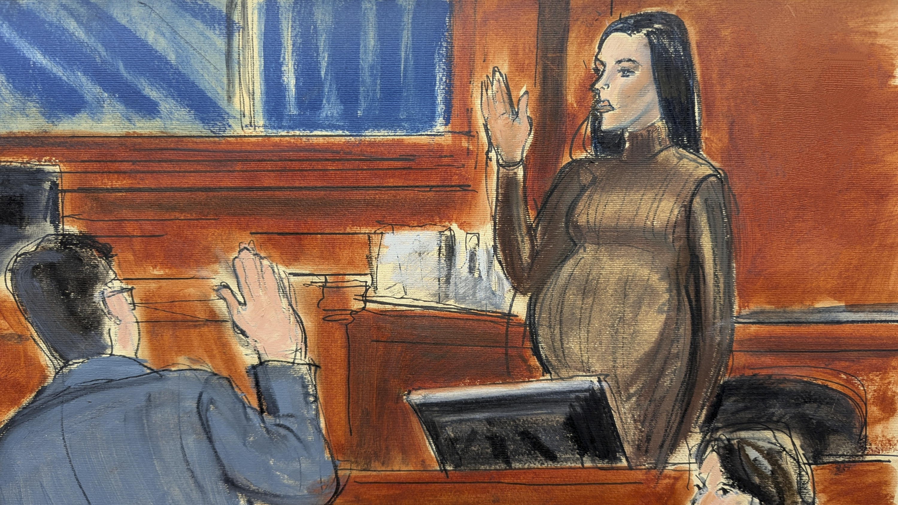 Cassie Ventura takes an oath before testifying in Manhattan federal court, Tuesday, May 13, 2025, in New York. (Elizabeth Williams via AP)