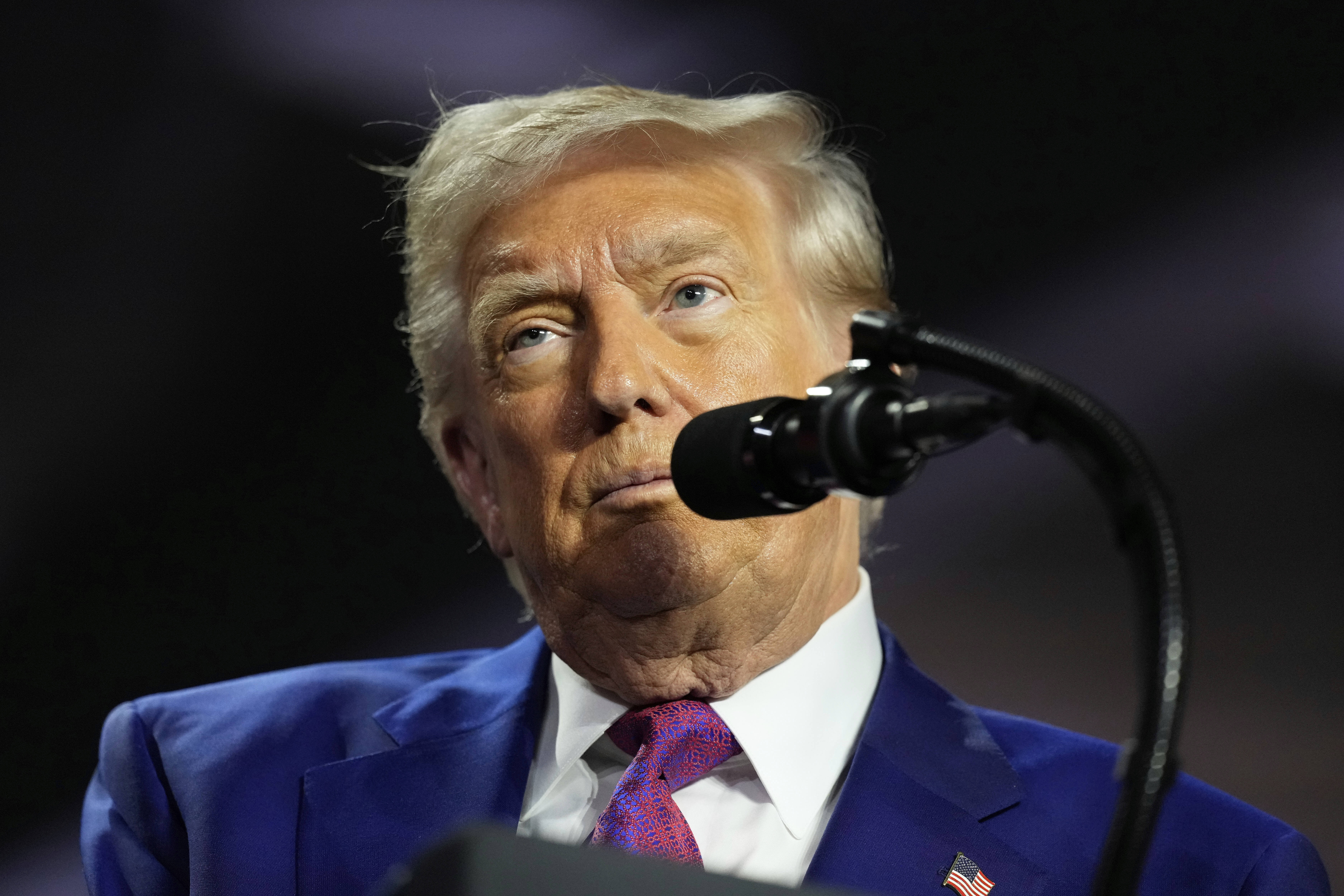 President Donald Trump speaks at the Al Udeid Air Base, Thursday, May 15, 2025, in Doha, Qatar. (AP Photo/Alex Brandon)