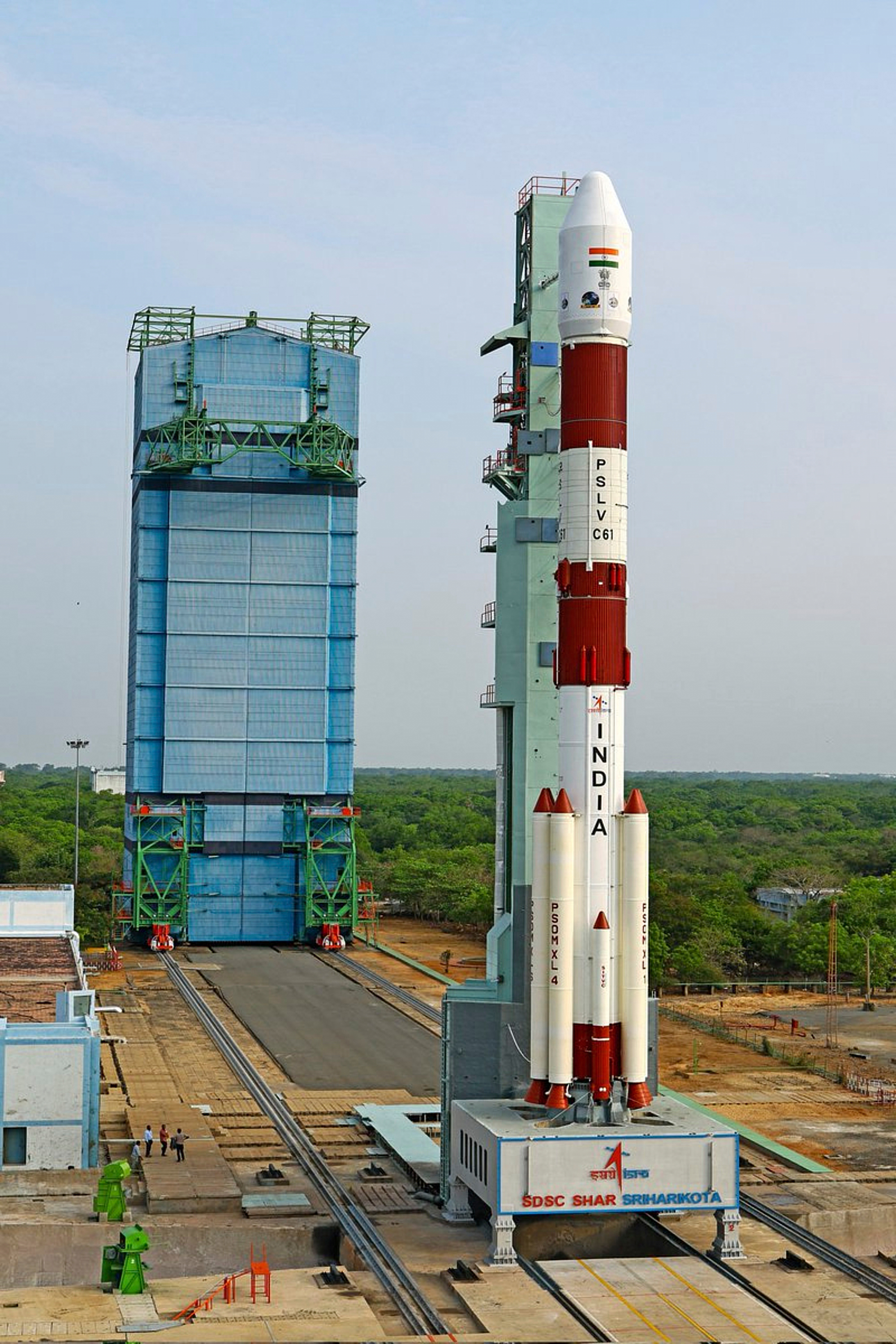 This photo released by Indian Space Research Organization shows the EOS-09 Earth observation satellite on board the PSLV-C61 launch vehicle at Sriharikota space center in southern India, Saturday, May 17, 2025. (Indian Space Research Organization via AP)
