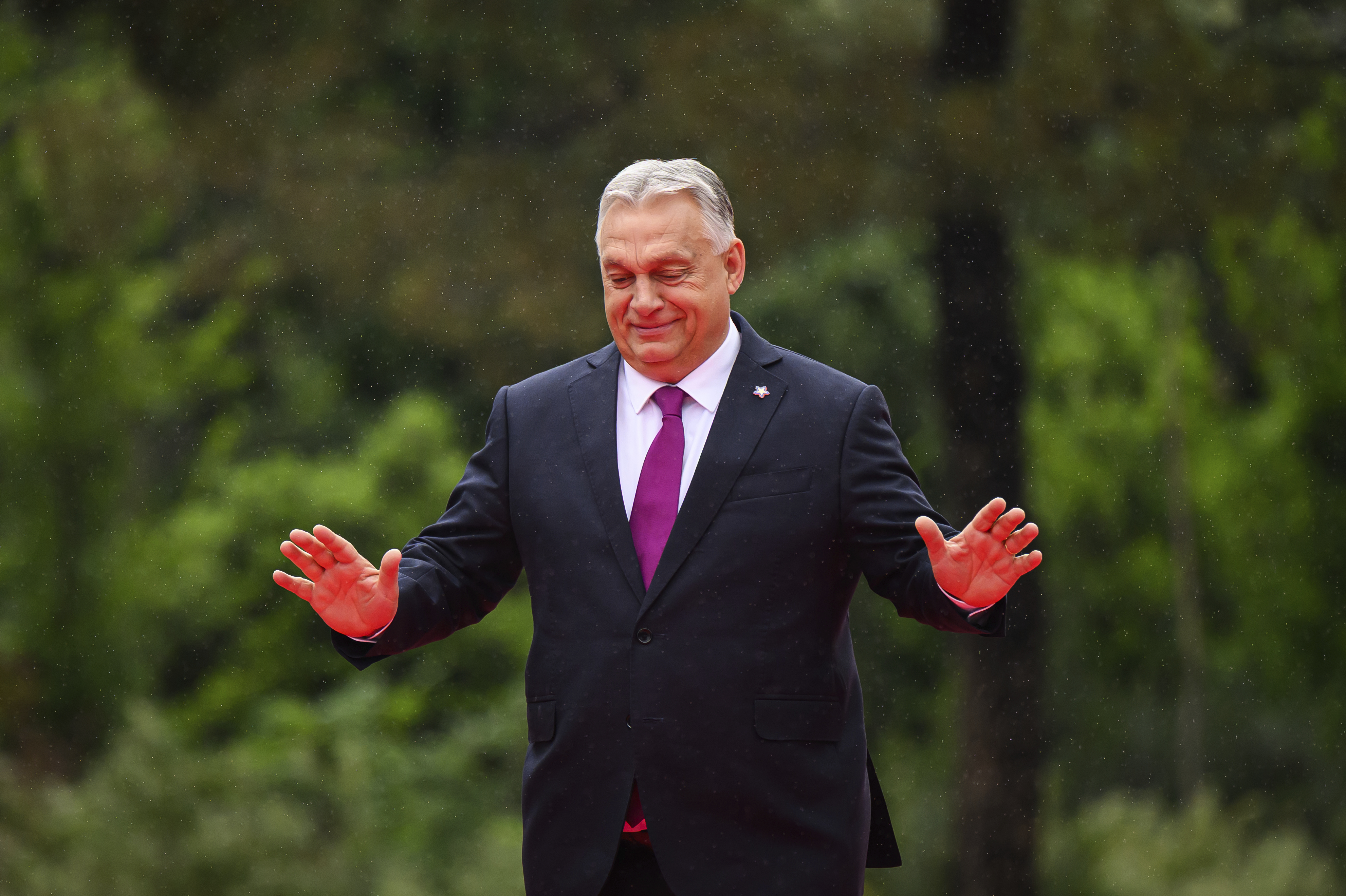 Hungarian Prime Minister Viktor Orban, arrives at European Political Community summit in Skanderbeg Square in Tirana, Albania, on Friday, May 16, 2025. (Leon Neal/Pool via AP)