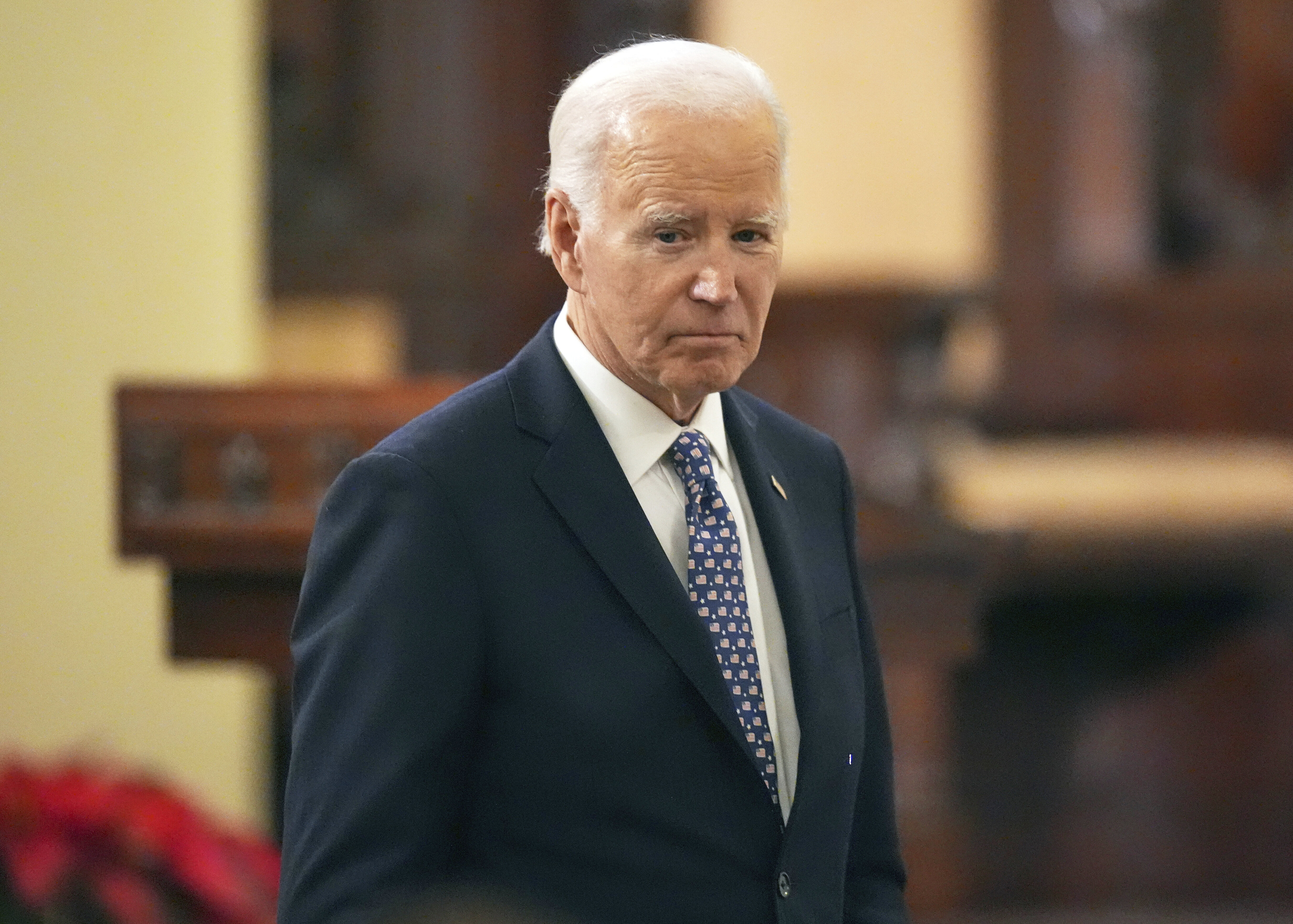 FILE - President Joe Biden walks after speaking during an interfaith prayer service for the victims of the deadly New Years truck attack, in New Orleans, Jan. 6, 2025. (AP Photo/Gerald Herbert, File)