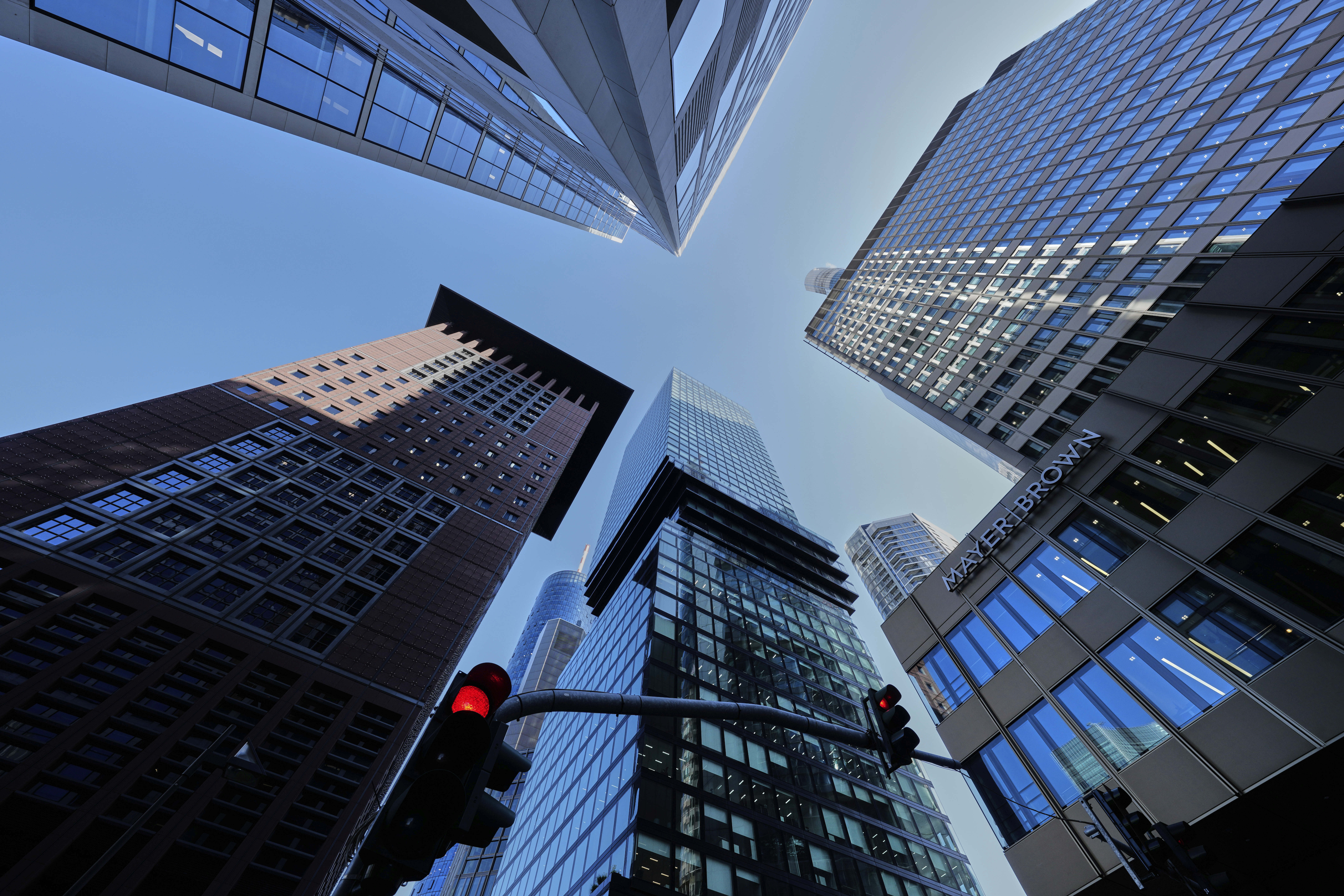 Buildings are pictured in the business district in Frankfurt, Germany, Monday, May 19, 2025. (AP Photo/Michael Probst)
