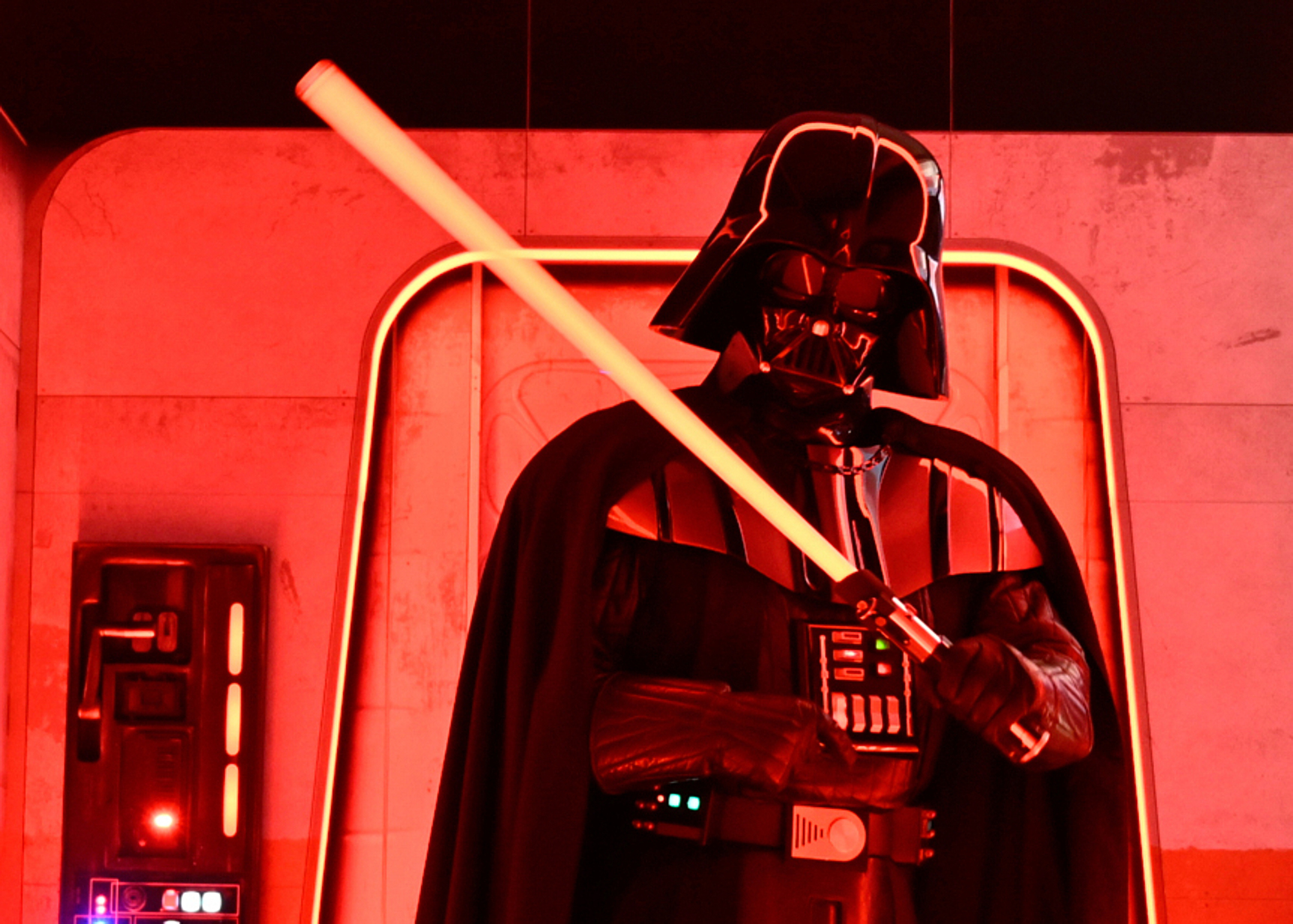 FILE - A Darth Vader costumed character poses at the Hasbro and Amazon Star Wars interactive Imperial March experience at the Empire State Building on Thursday, March 21, 2024, in New York. (Photo by Evan Agostini/Invision/AP, file)