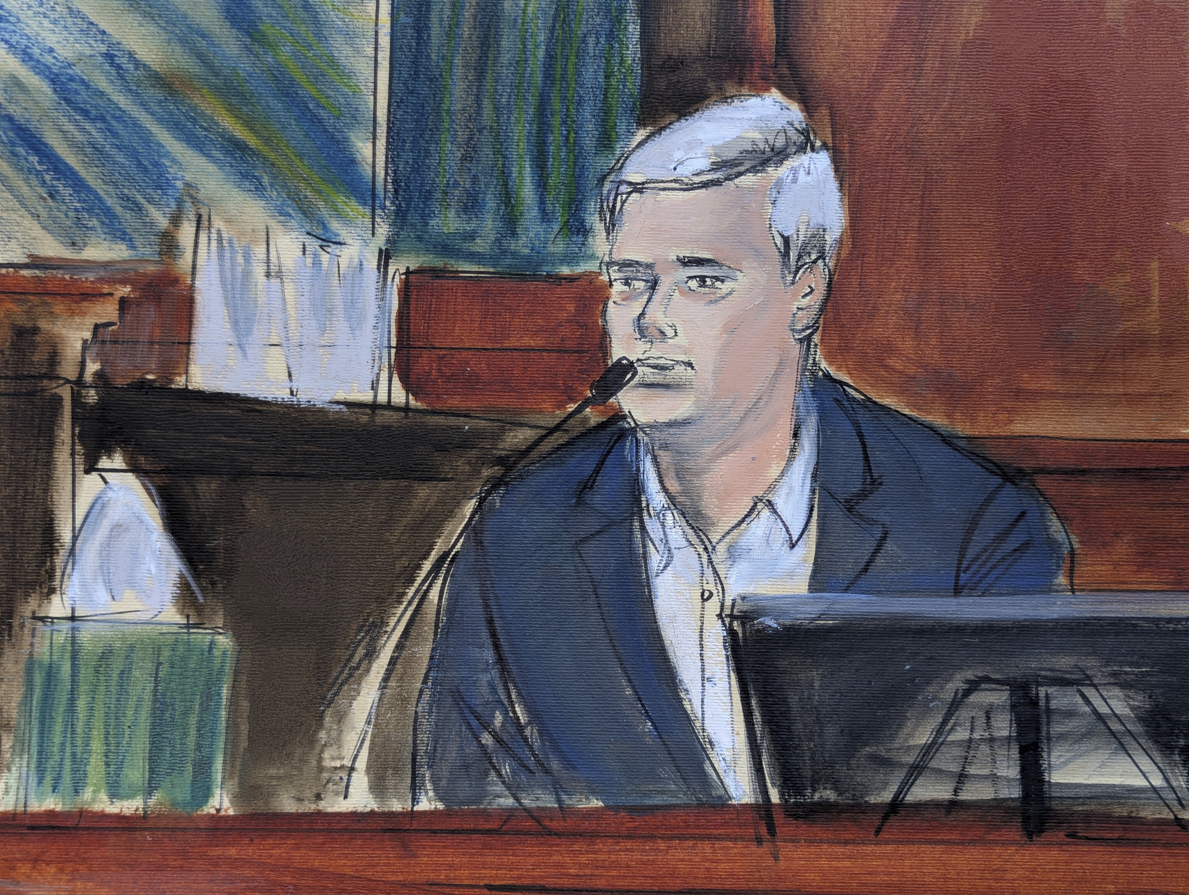 Former assistant to Sean Combs, David James, testifies on the witness stand during Sean "Diddy" Combs sex trafficking and racketeering trial in Manhattan federal court, Monday, May 19, 2025, in New York. (Elizabeth Williams via AP)