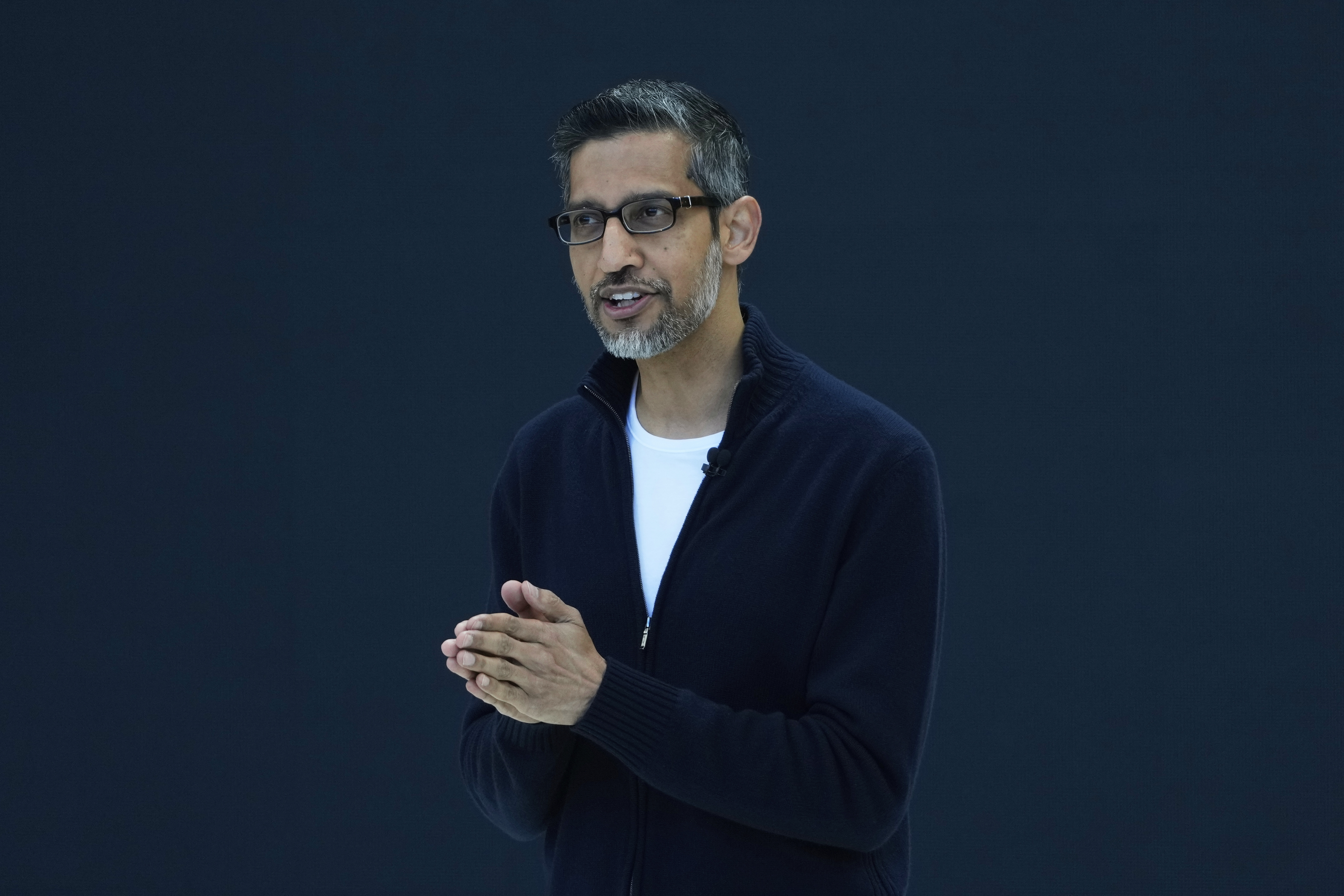 Alphabet CEO Sundar Pichai speaks at a Google I/O event in Mountain View, Calif., Tuesday, May 20, 2025. (AP Photo/Jeff Chiu)