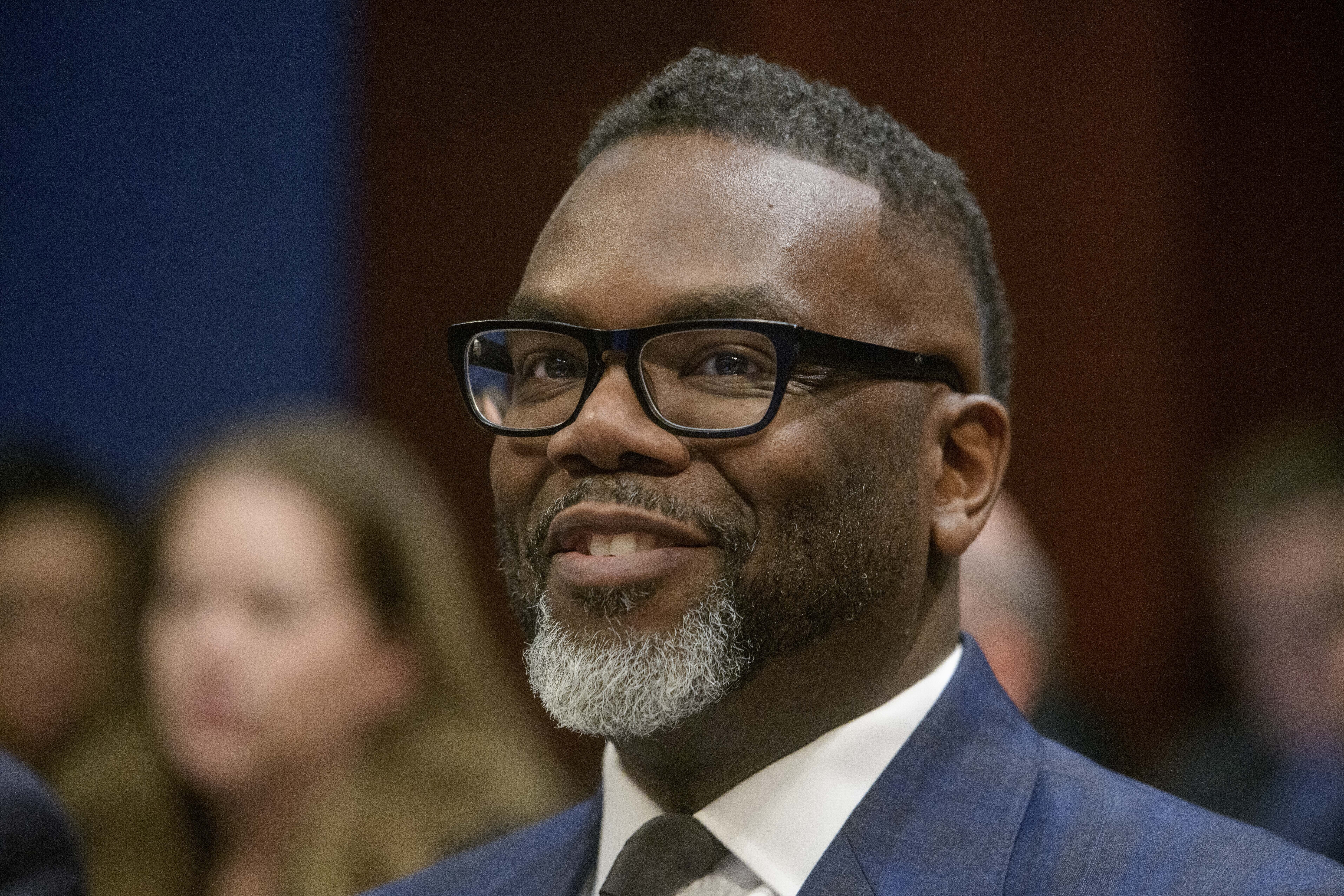 FILE - Chicago Mayor Brandon Johnson takes his seat at the witness table during a House Committee on Oversight and Government Reform hearing with Sanctuary City Mayors on Capitol Hill, Wednesday, March 5, 2025, in Washington. (AP Photo/Rod Lamkey, Jr.,File)