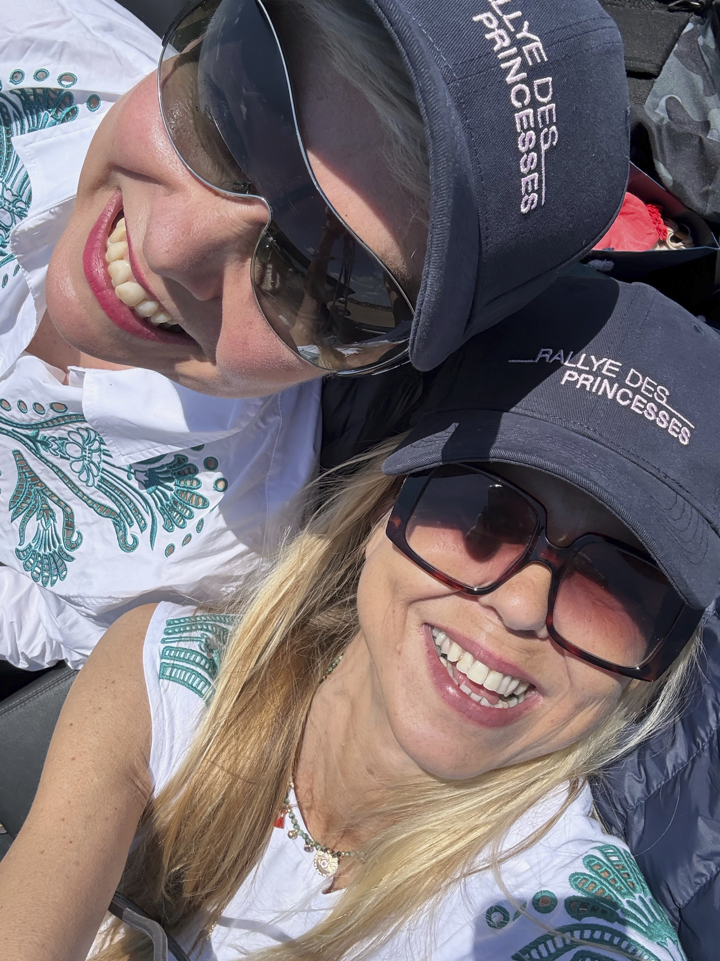 This selfie provided by Merete Buljo shows herself, right, and Tonje Thoresen, both from Norway, during the 5-day Princesses Rally, in Chablis, Burgundy, on May 18, 2025. (Merete Buljo via AP)