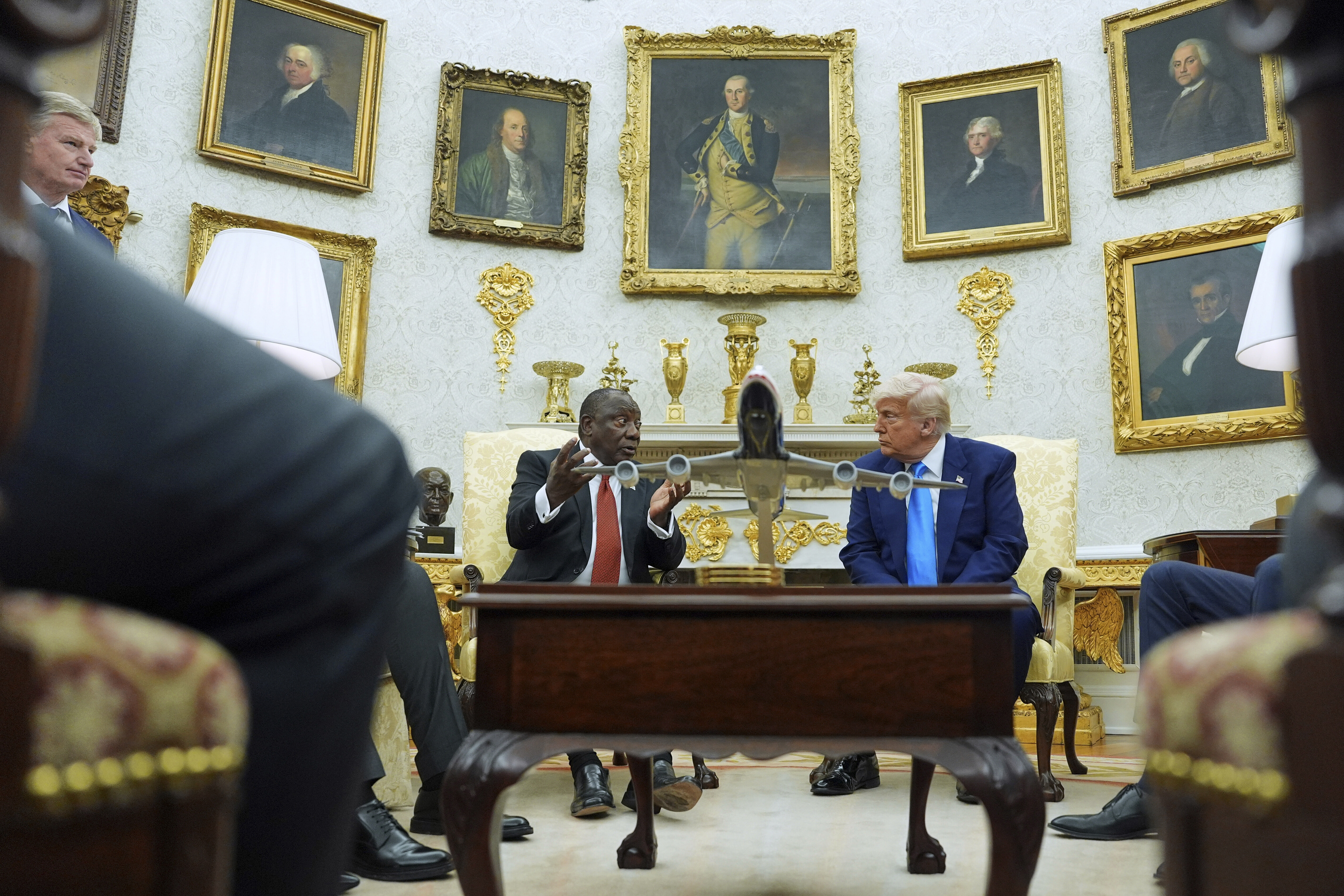 President Donald Trump meets South African President Cyril Ramaphosa in the Oval Office of the White House, Wednesday, May 21, 2025, in Washington. (AP Photo/Evan Vucci)