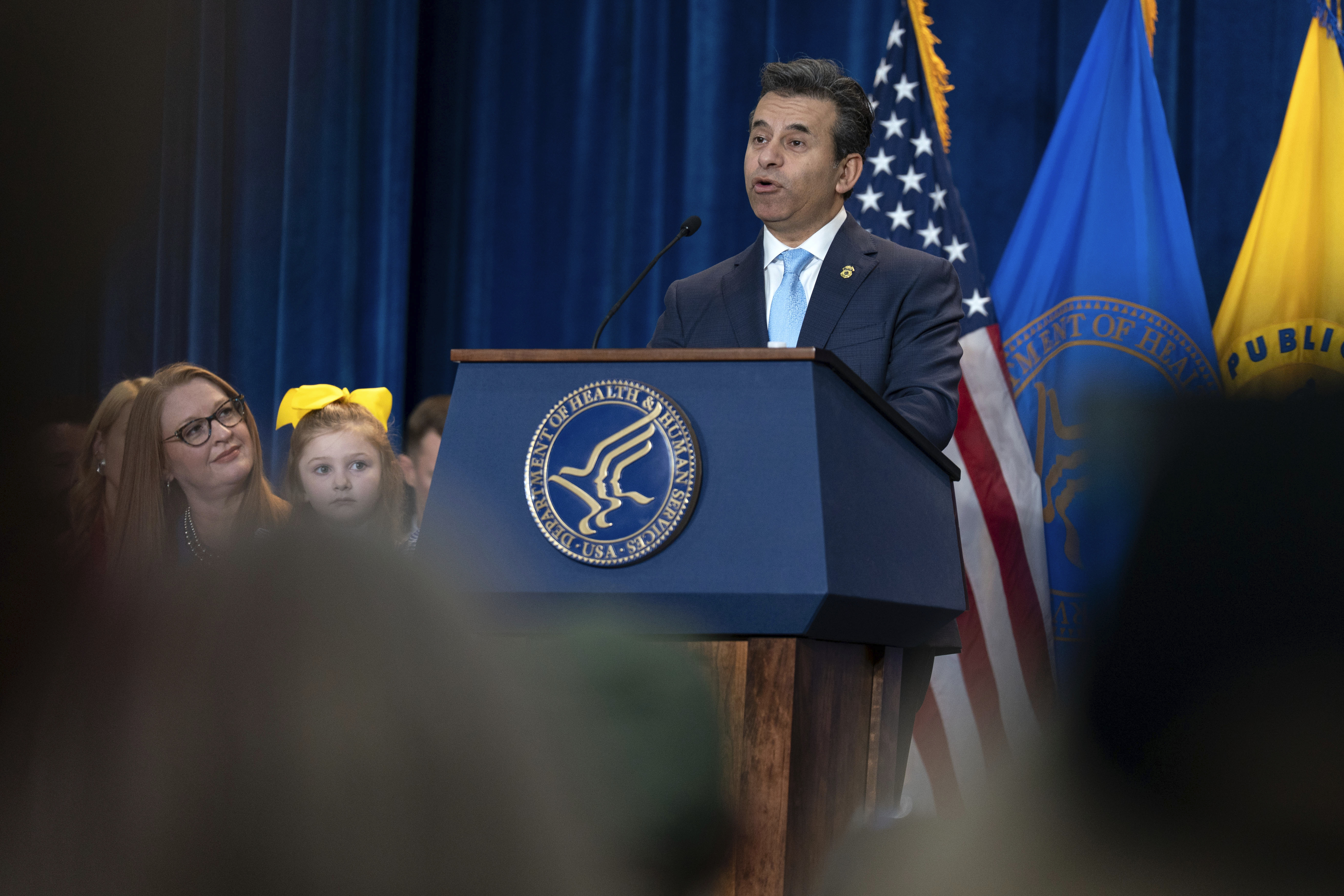 Food and Drug Administration (FDA) commissioner Marty Makary speaks during a news conference on the FDA's intent to phase out the use of petroleum-based synthetic dyes in the nation's food supply at the Hubert Humphrey Building Auditorium in Washington, Tuesday, April 22, 2025. (AP Photo/Jose Luis Magana)