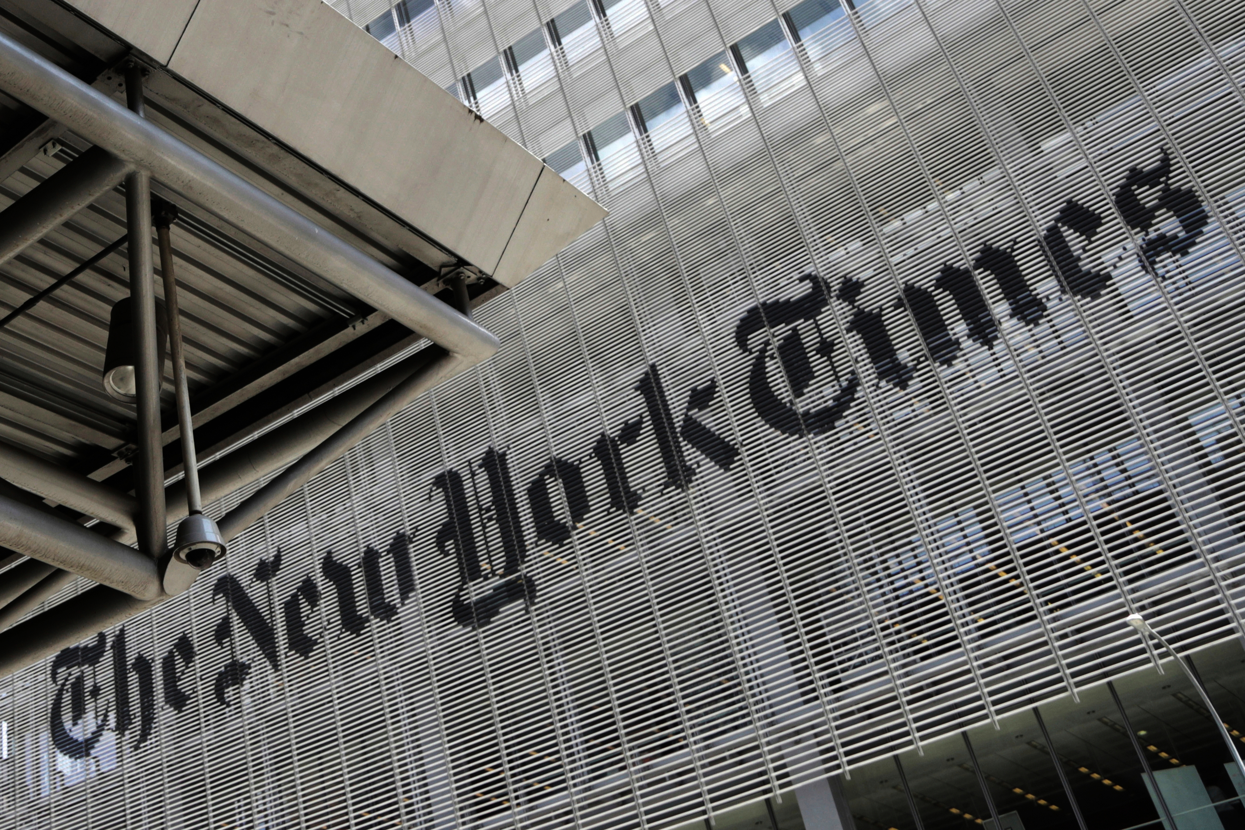 FILE - This June 22, 2019, file photo shows the exterior of the New York Times building in New York. (AP Photo/Julio Cortez, File)
