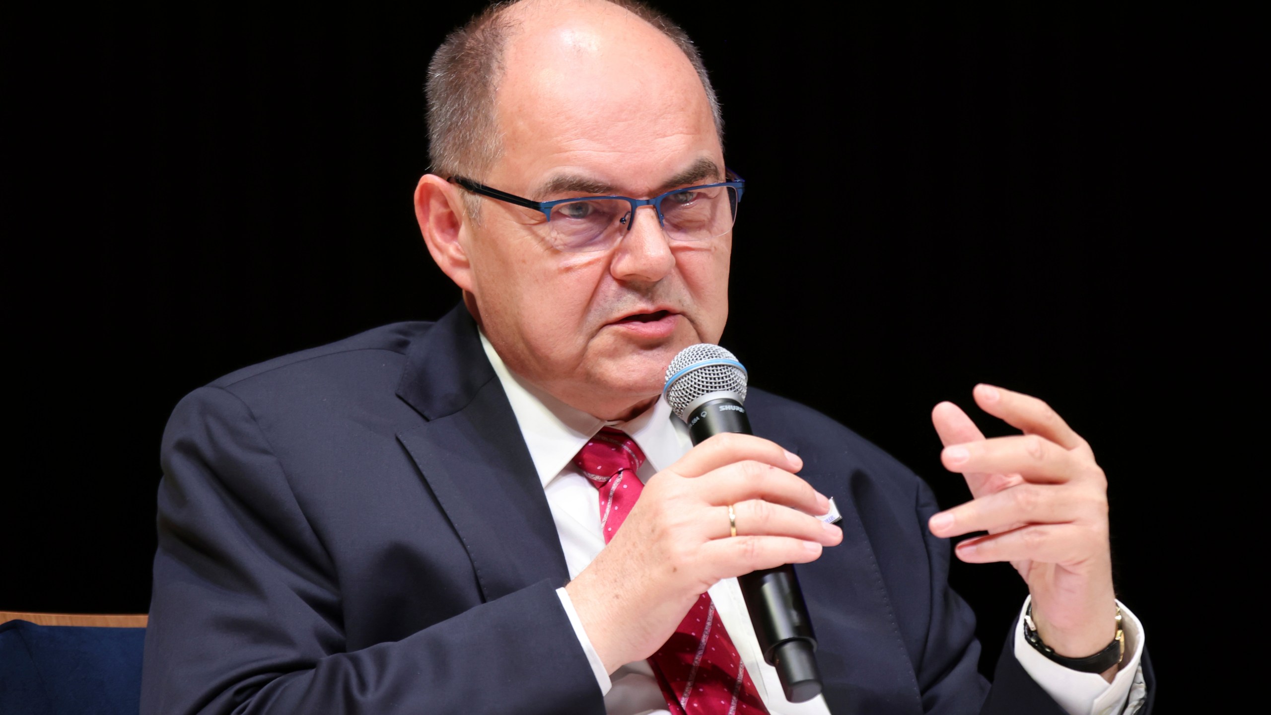 High Representative for Bosnia and Herzegovina Christian Schmidt speaks during a panel discussion at the NATO Parliamentary Assembly in Dayton, Ohio, Friday, May 23, 2025. (AP Photo/Paul Vernon)