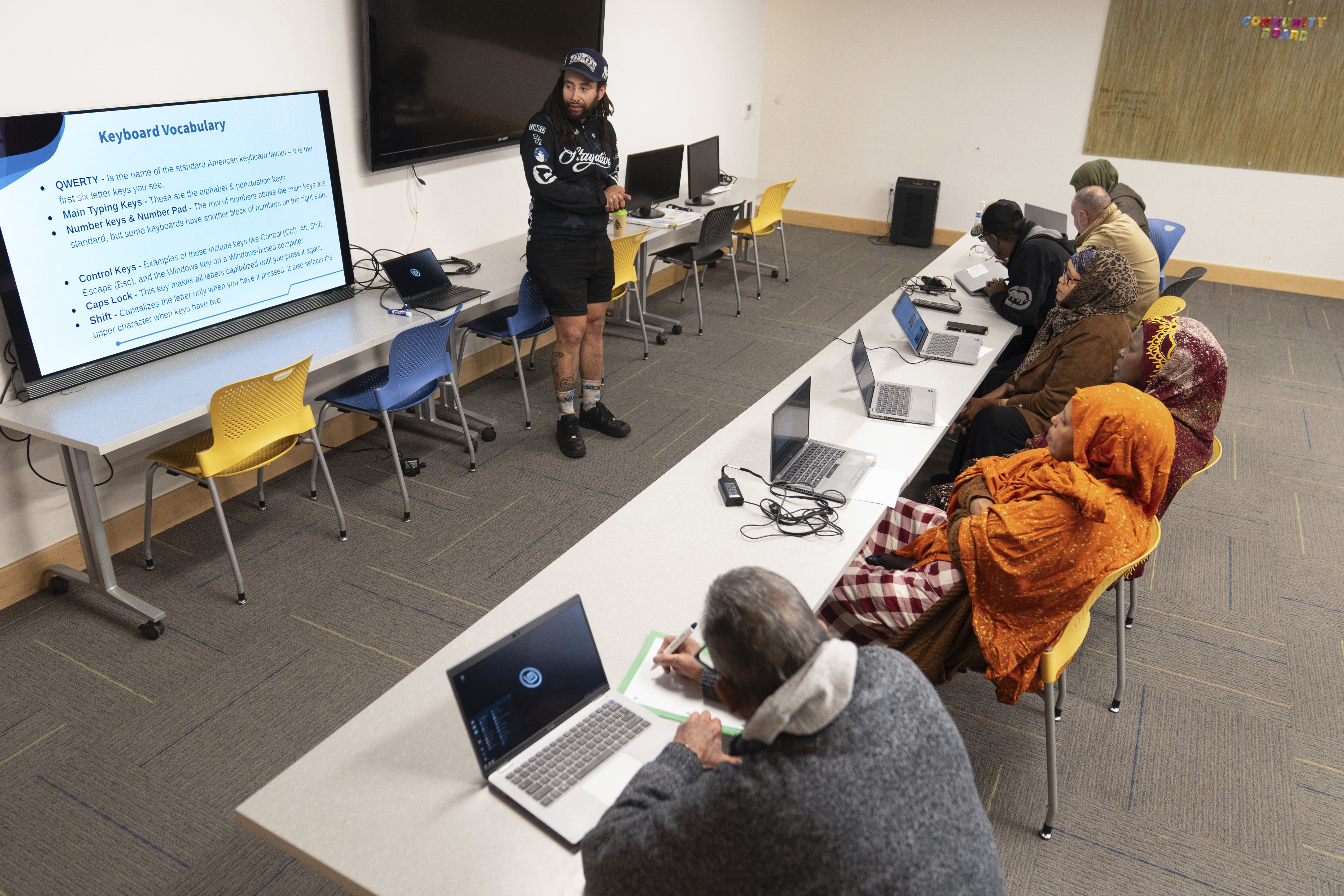 Jeremy Gomez, of Free Geek, speaks during a keyboard basics class offered by Free Geek on Thursday, May 15, 2025, in Portland, Ore. (AP Photo/Jenny Kane)