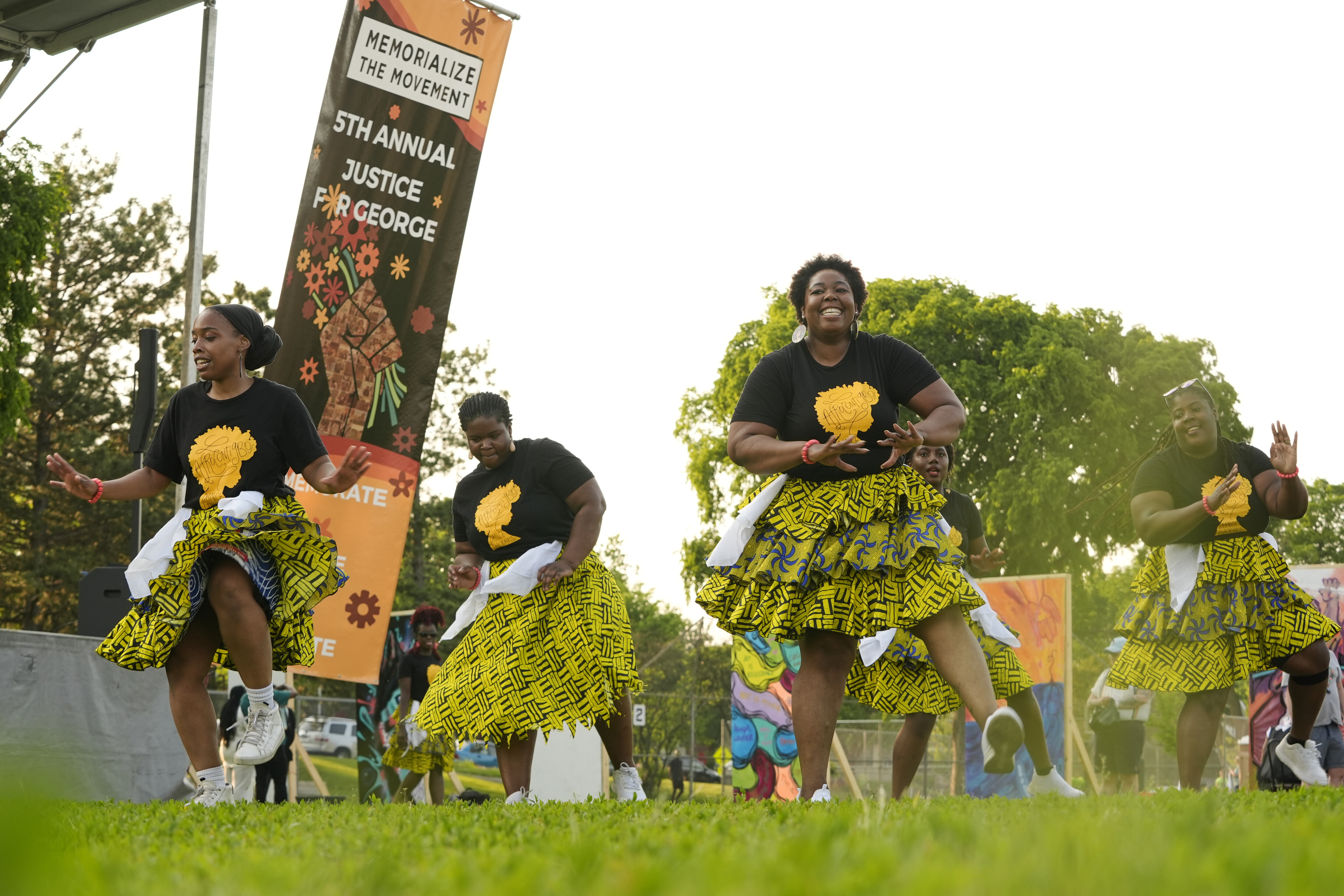 Dancers perform at a park near George Floyd Square on the five-year anniversary of Floyd's death, Sunday, May 25, 2025, in Minneapolis. (AP Photo/Abbie Parr)