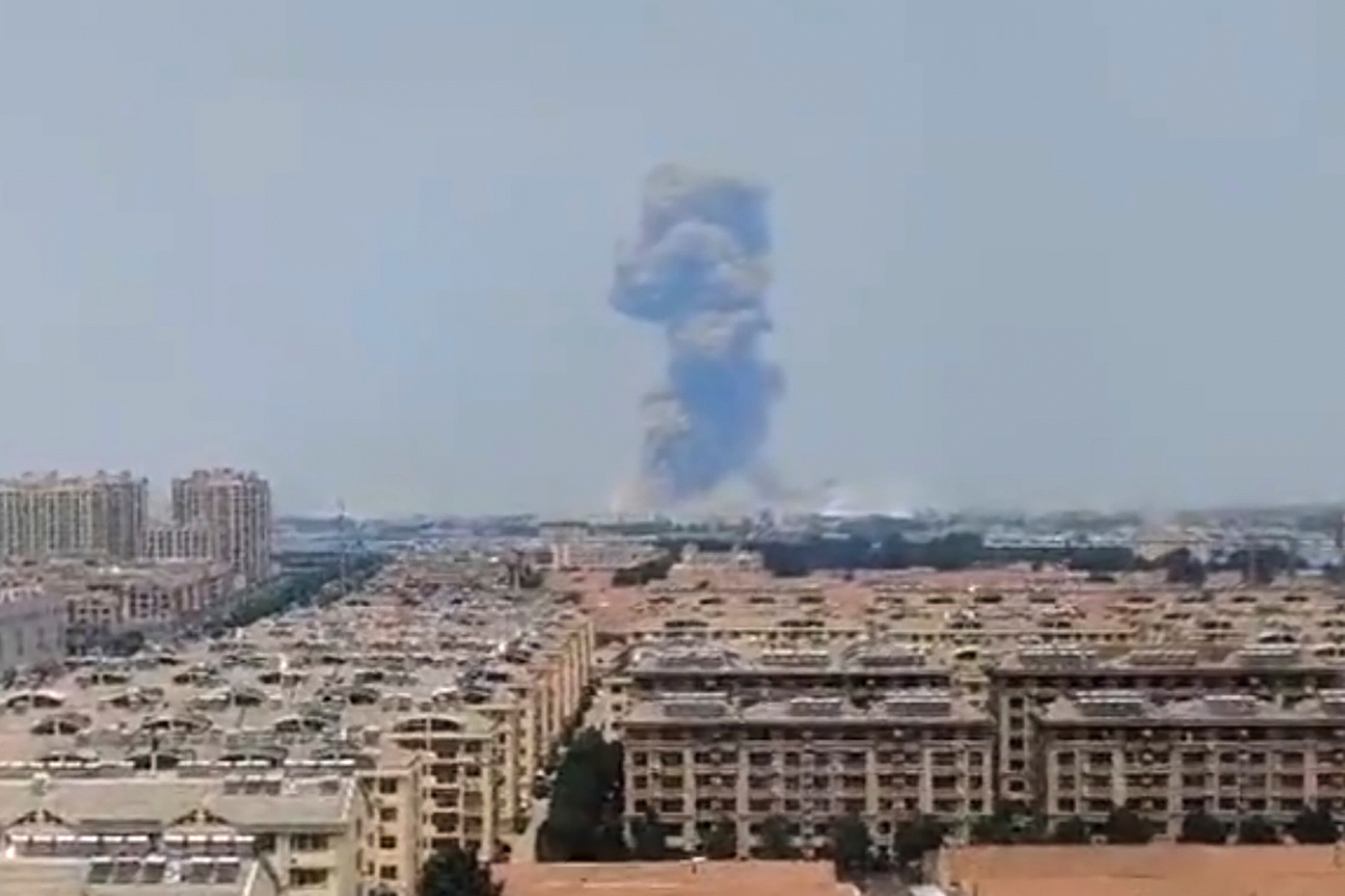 This photo provided on May 27, 2025, by a local resident who declined to give his name out of concern for retaliation shows an explosion at a chemical plant in China's eastern Shandong province. (Anonymous via AP)