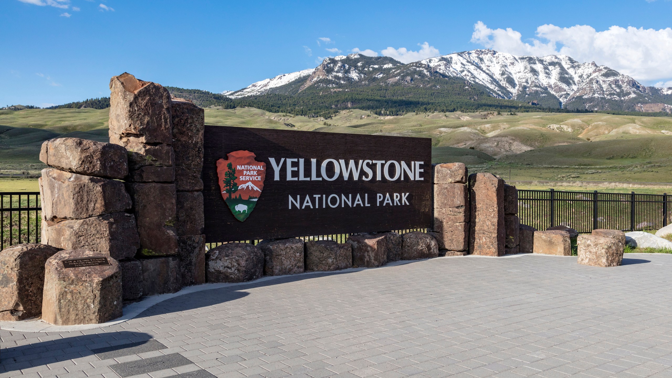 FILE - This photo provided by the National Park Service shows a sign marking the north entrance of Yellowstone National Park, May 7, 2018. (Jacob W. Frank/National Park Service via AP, File)