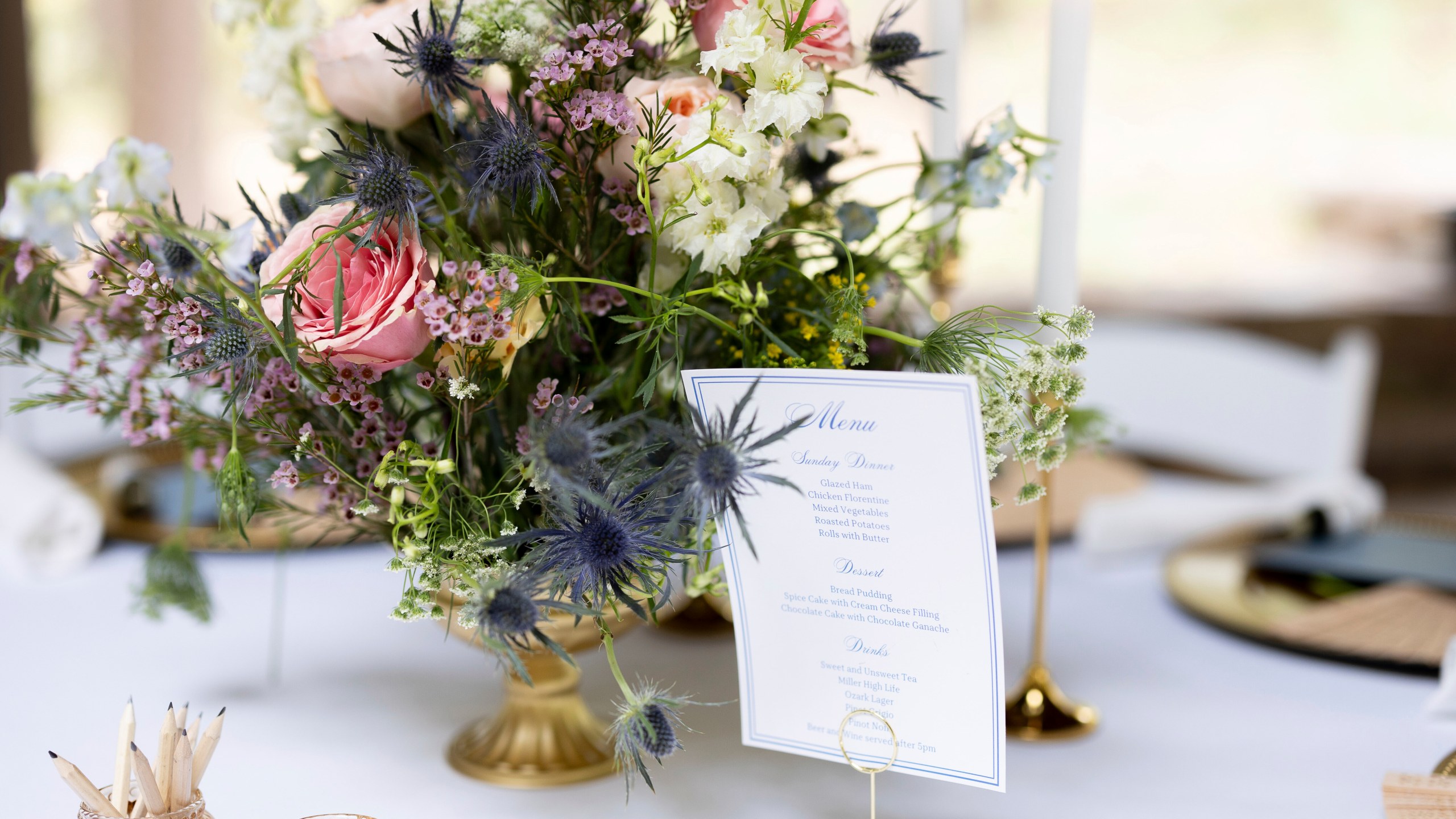 This Sept. 24, 2023, photo shows a tablescape at a wedding in Hot Springs, Ark. Wedding vendors and bridal couples of today have been impacted by U.S. tariffs on countries around the globe. (Madi McGraw Photography via AP).