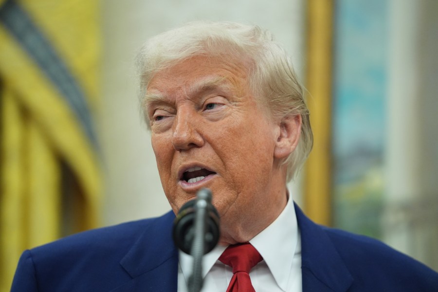President Donald Trump speaks during a swearing in ceremony for interim U.S. Attorney General for the District of Columbia Jeanine Pirro, Wednesday, May 28, 2025, in Washington. (AP Photo/Evan Vucci)
