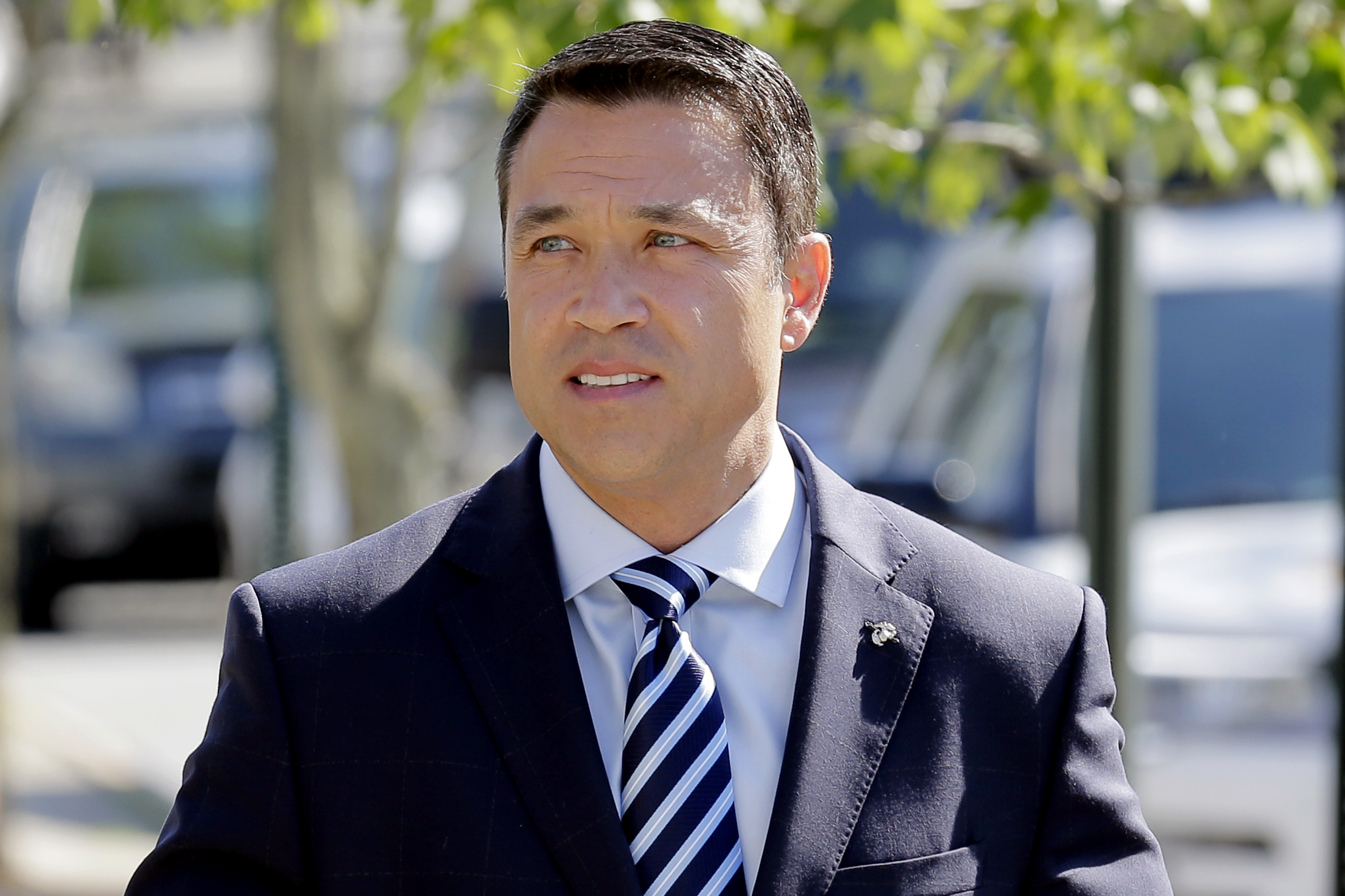 FILE — Former Rep. Michael Grimm arrives to his polling site in the Staten Island borough of New York, June 26, 2018. (AP Photo/Seth Wenig, File)