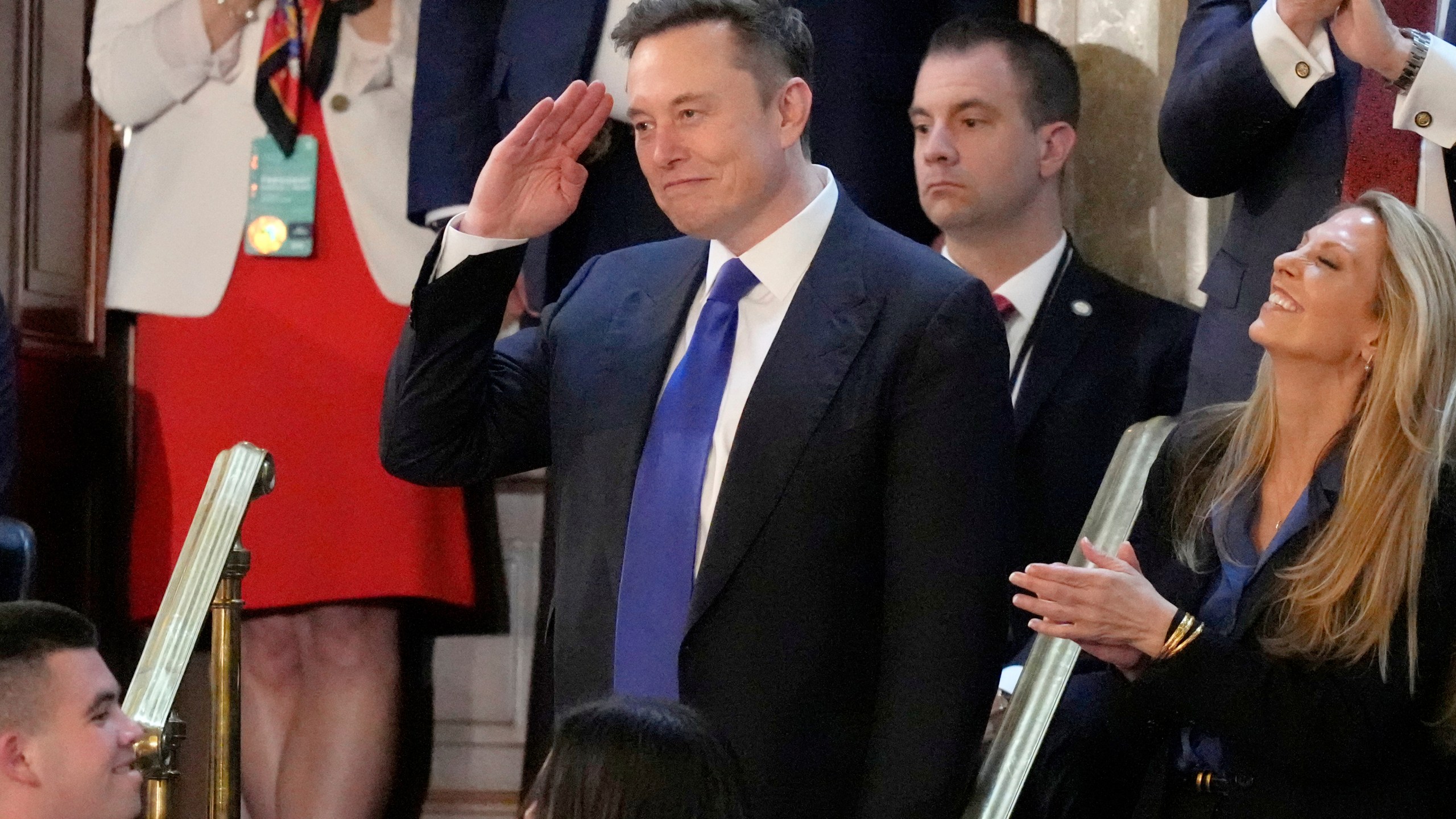 FILE - Elon Musk gestures as President Donald Trump addresses a joint session of Congress at the Capitol in Washington, March 4, 2025. (AP Photo/Alex Brandon, File)
