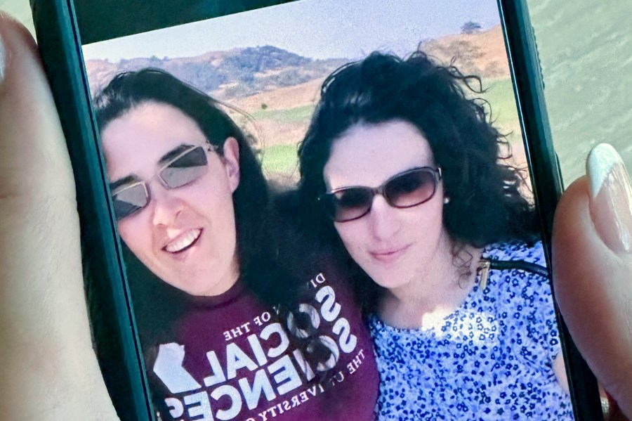 FILE - In this Sept., 2018 selfie image provided by Emma Tsurkov, right, she and her sister Elizabeth Tsurkov are shown in Santa Clara Valley, Calif. (AP Photo/Eric Tucker, File)