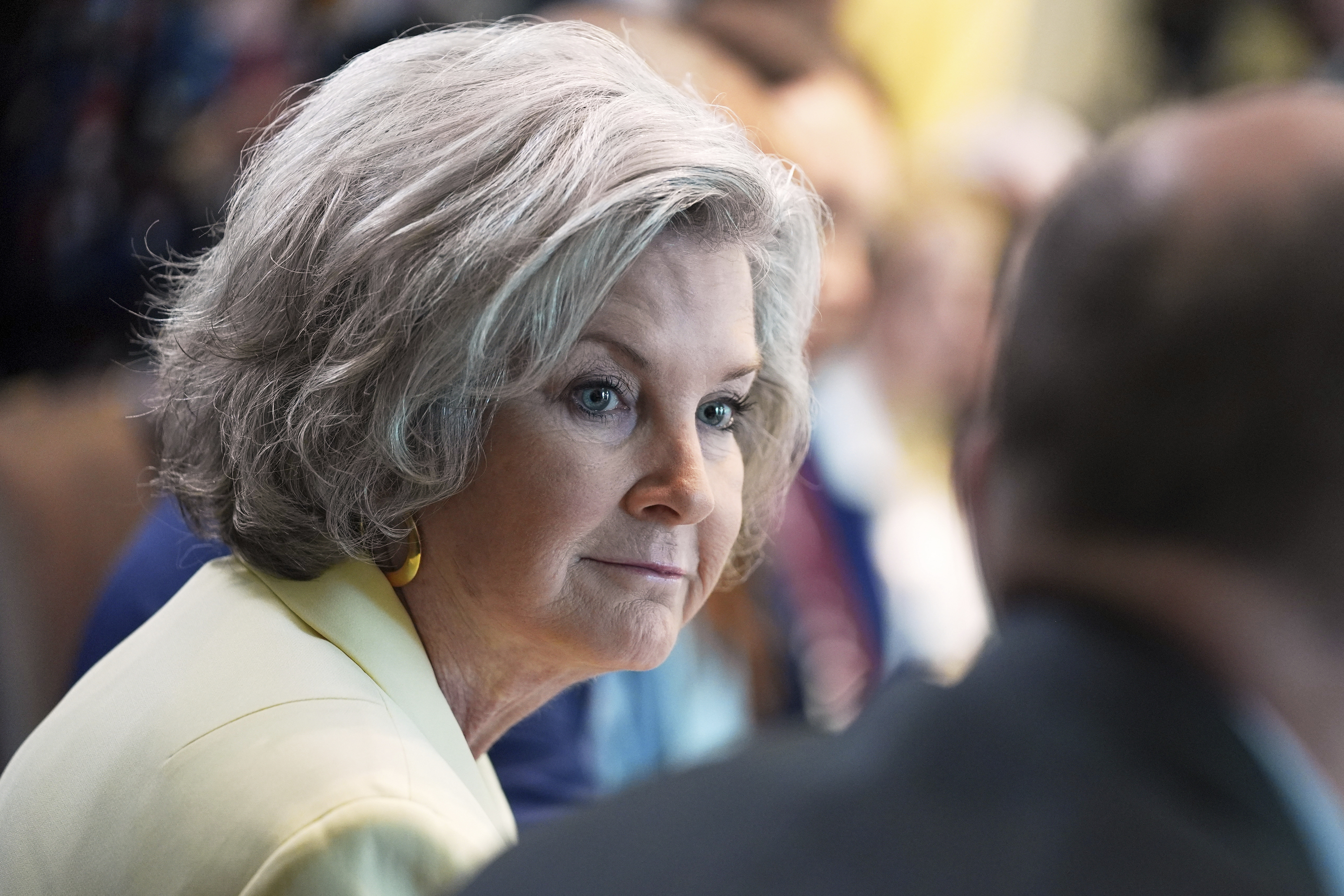 FILE - White House Chief of Staff Susie Wiles listens during a cabinet meeting at the White House, April 30, 2025, in Washington. (AP Photo/Evan Vucci, File)