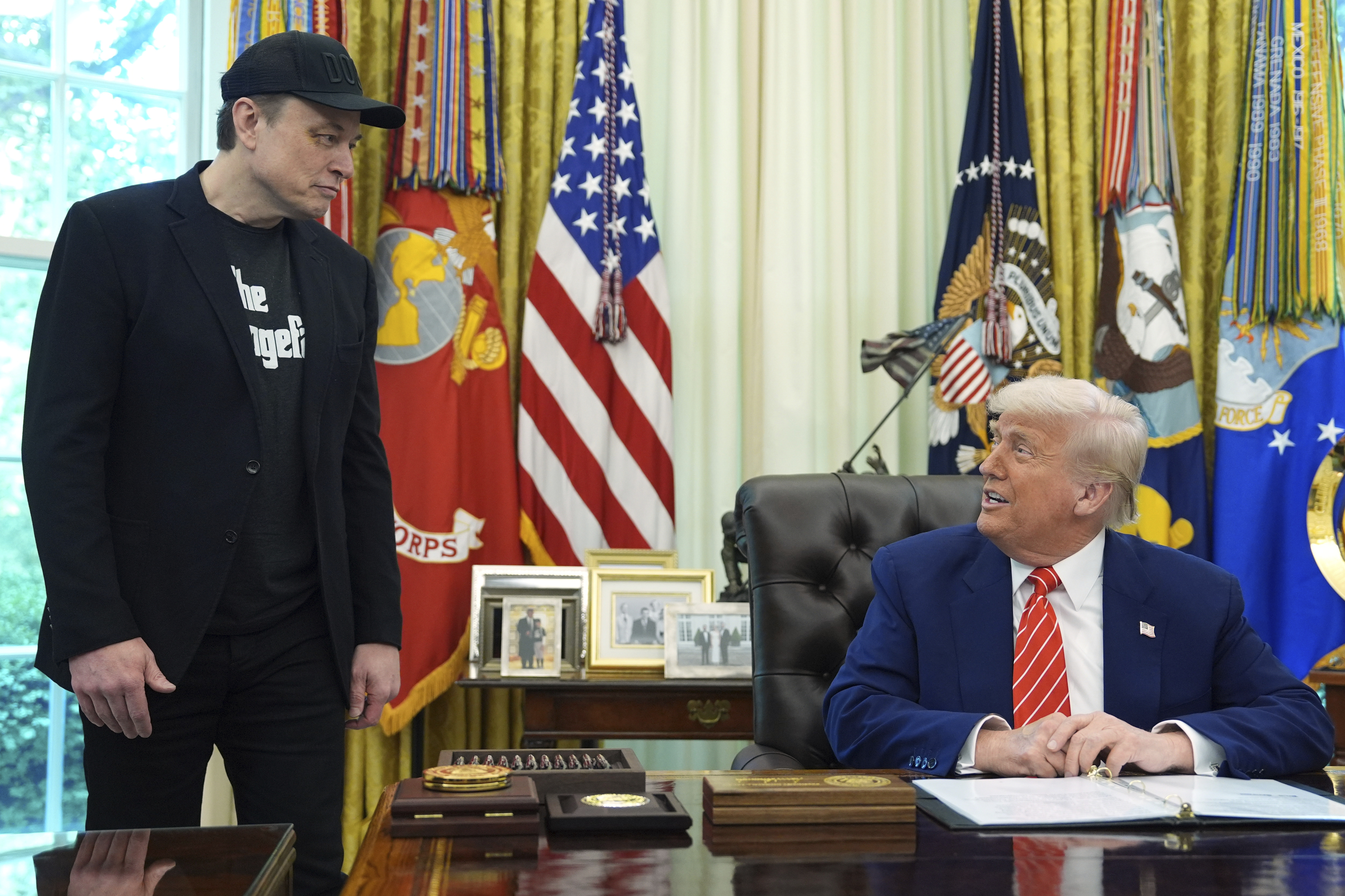 President Donald Trump speaks during a news conference with Elon Musk in the Oval Office of the White House, Friday, May 30, 2025, in Washington. (AP Photo/Evan Vucci)