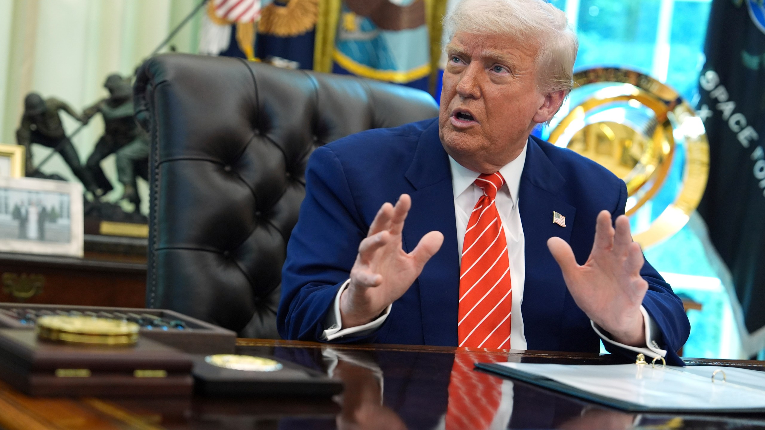 President Donald Trump speaks during a news conference with Elon Musk in the Oval Office of the White House, Friday, May 30, 2025, in Washington. (AP Photo/Evan Vucci)