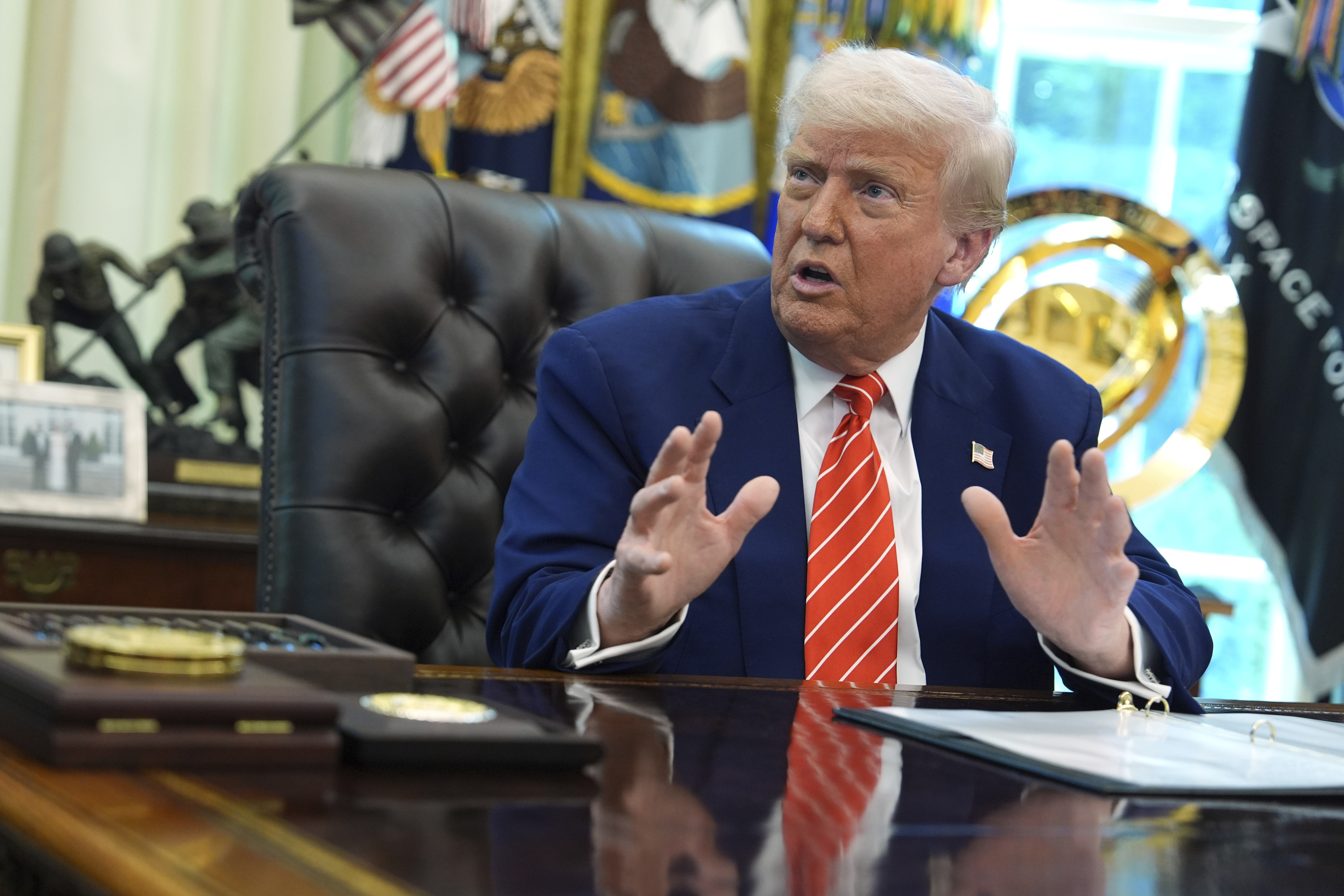 President Donald Trump speaks during a news conference with Elon Musk in the Oval Office of the White House, Friday, May 30, 2025, in Washington. (AP Photo/Evan Vucci)