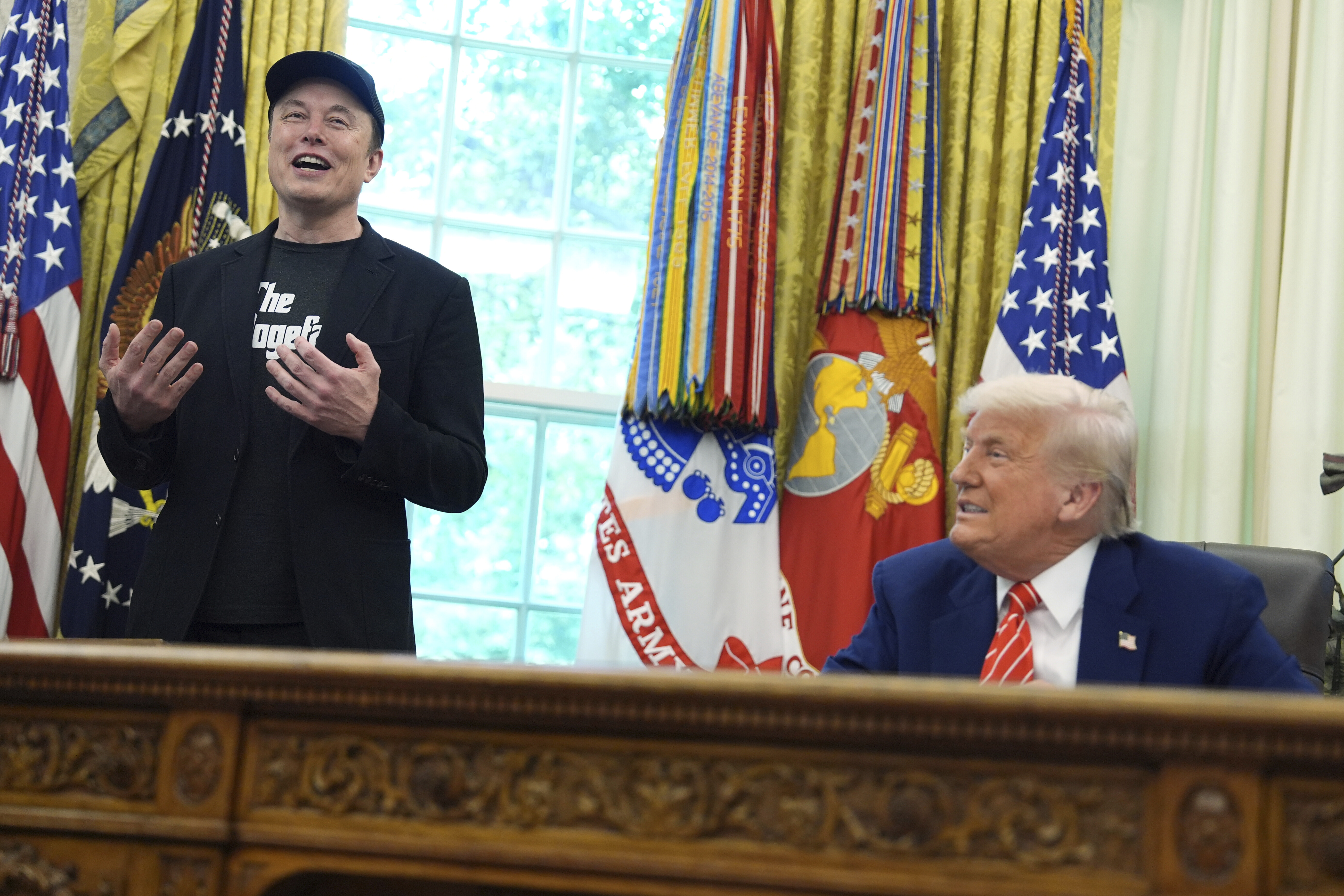 Elon Musk speaks during a news conference with President Donald Trump in the Oval Office of the White House, Friday, May 30, 2025, in Washington. (AP Photo/Evan Vucci)