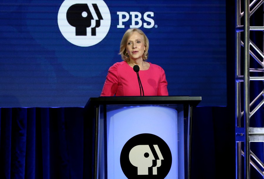 FILE - President and CEO of PBS Paula Kerger speaks during the PBS Executive Session at the Television Critics Association Winter Press Tour at The Langham Huntington, Feb. 2, 2019, in Pasadena, Calif. (Photo by Willy Sanjuan/Invision/AP, File)