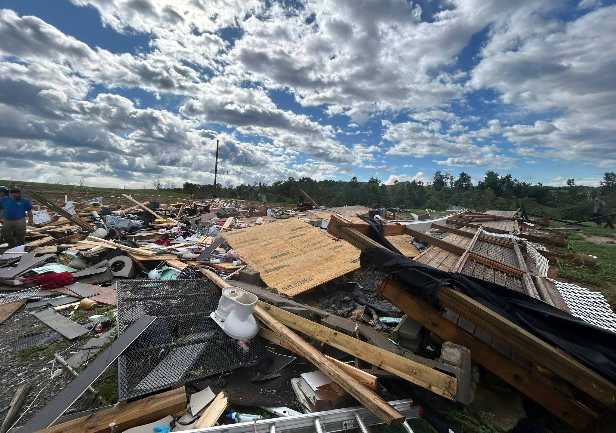 This photo provided by Washington County Sheriff's office shows damage from severe weather in Washington County, Ky., on Friday, May 30, 2025. (Sheriff Jerry Pinkston/Washington County Sheriff's office via AP)