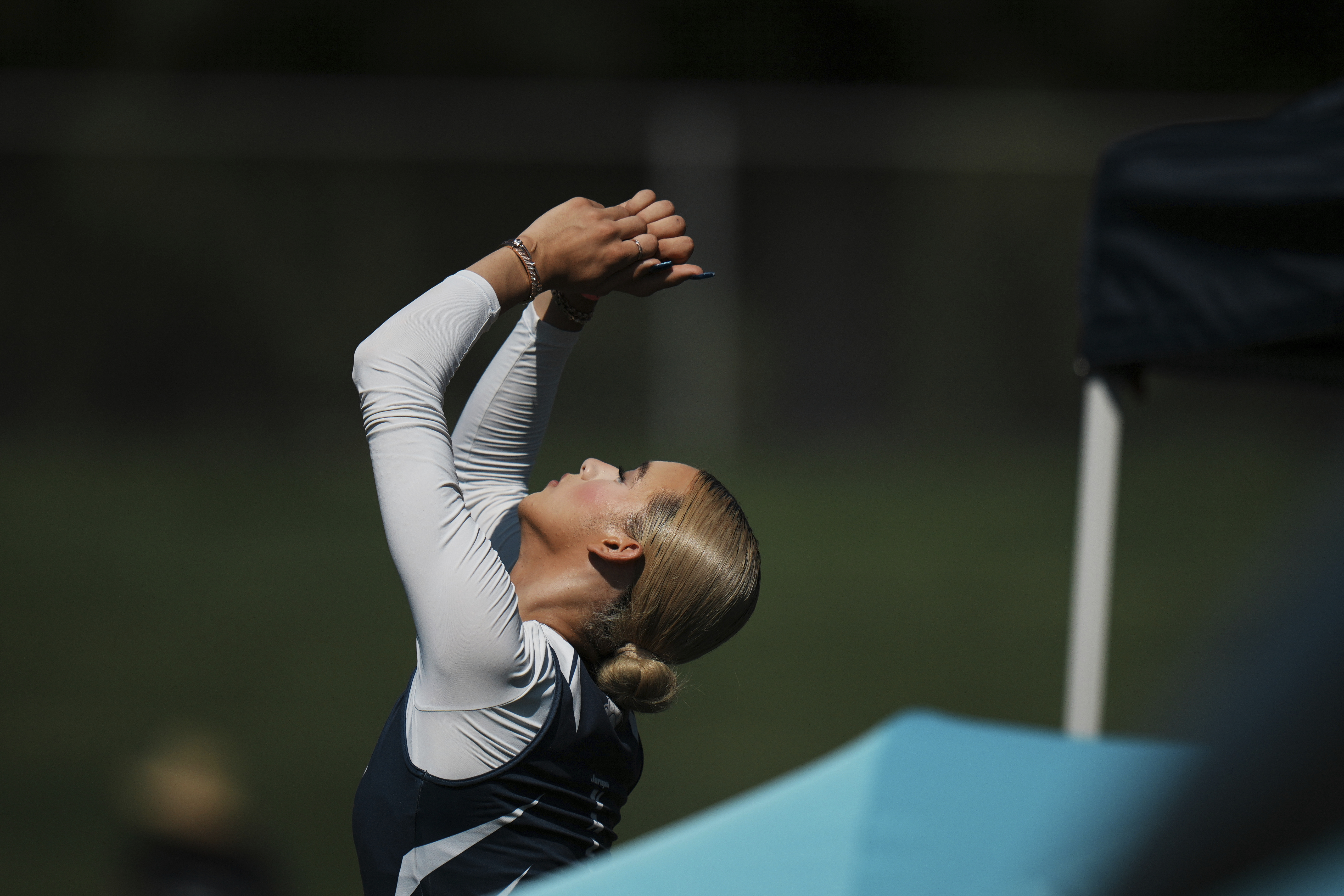 AB Hernandez warms up before competing in the high jump at the California high school track-and-field championships in Clovis, Calif., Friday, May 30, 2025. (AP Photo/Jae C. Hong)