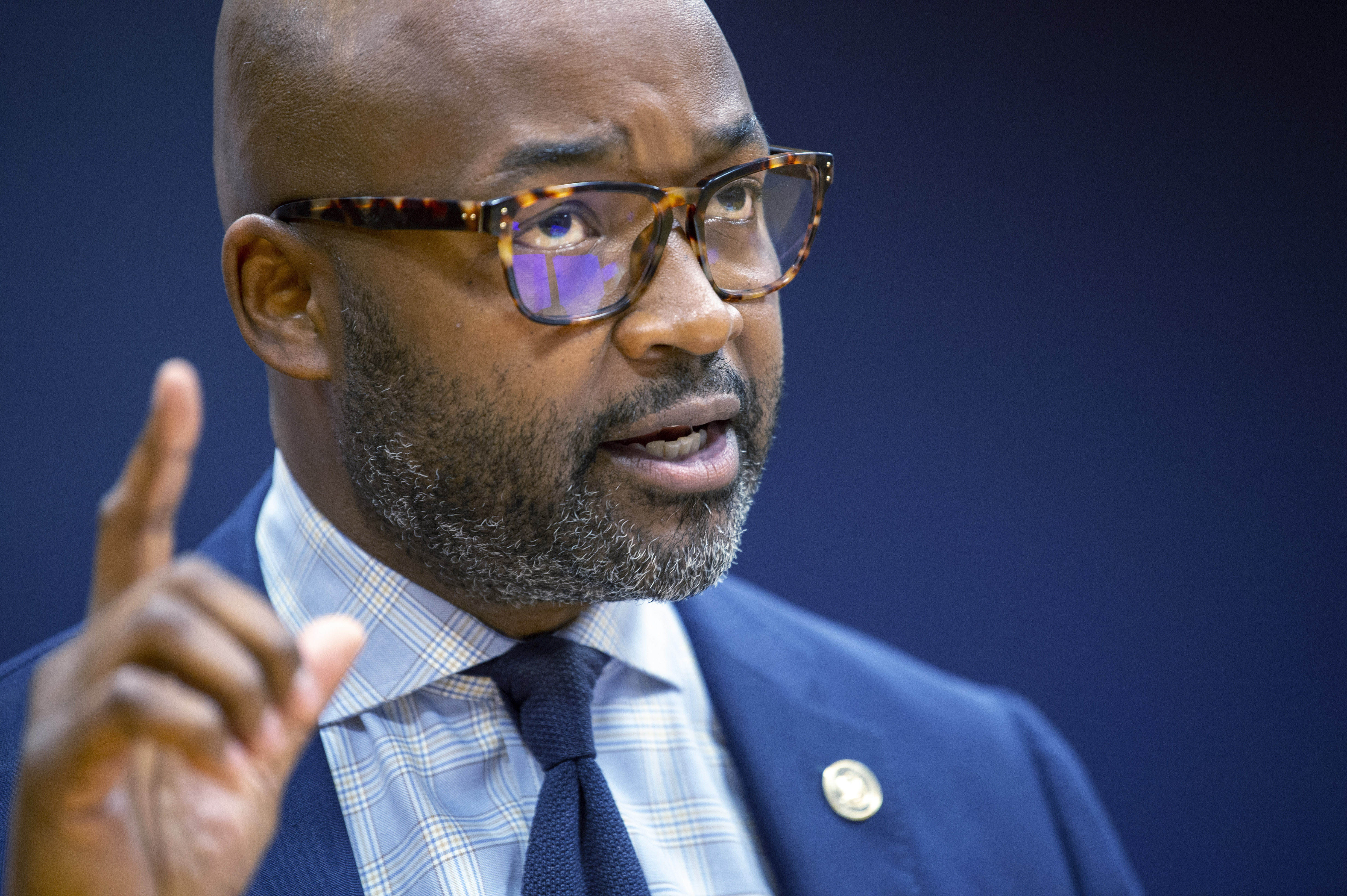 FILE - New Orleans District Attorney Jason Williams talks during a news conference at his office, Jan. 19, 2022, in New Orleans. (Chris Granger/The Times-Picayune/The New Orleans Advocate via AP, File)