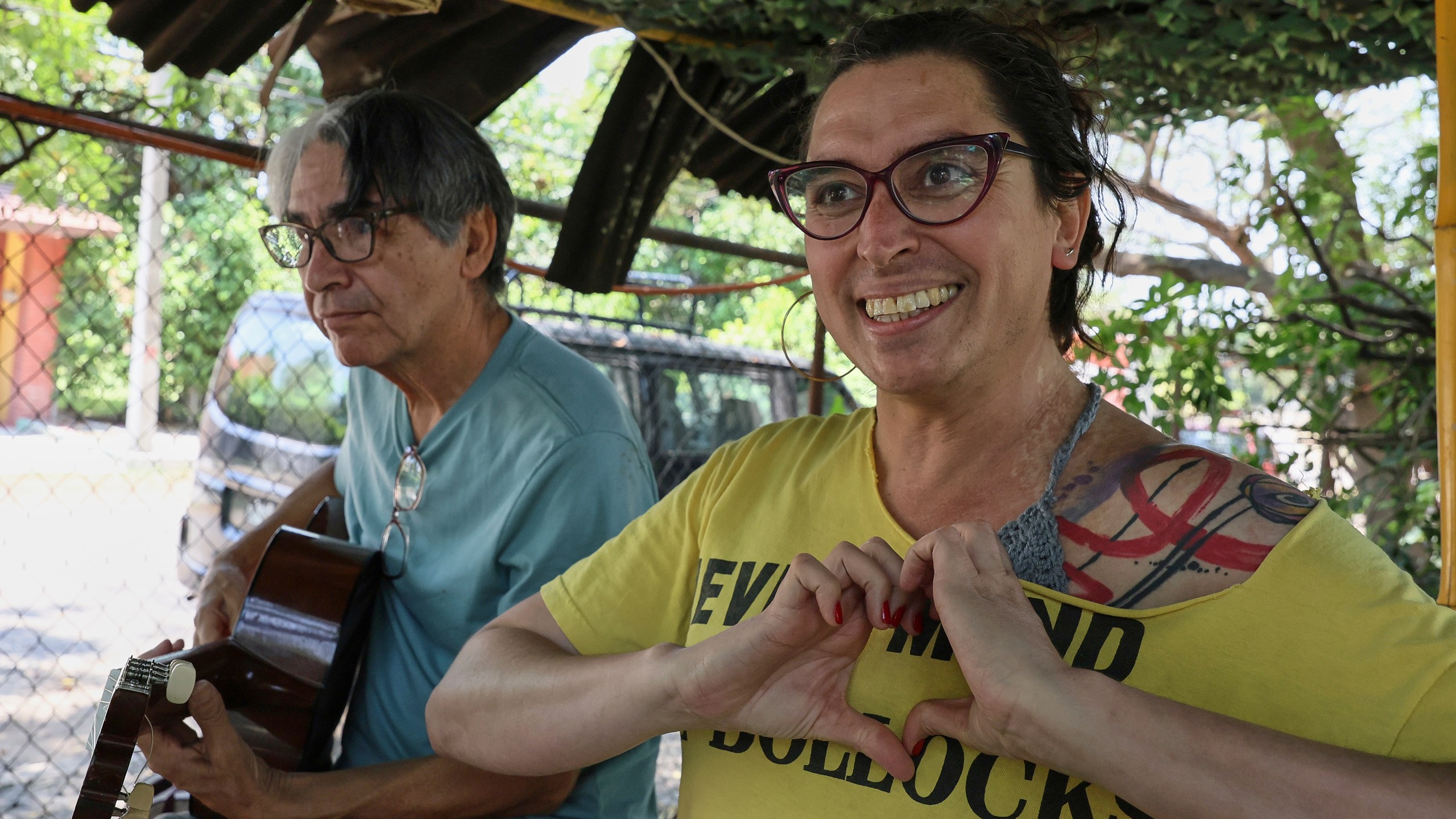 Mulato Teatro cast members, transgender actress Annya Atanasio Cadena and musician Jesús Peredo, rehearse for their upcoming performance at the First International Afro-Scenic Festival, in Ticumán, Mexico, Saturday, May 17, 2025. (AP Photo/Ginnette Riquelme)
