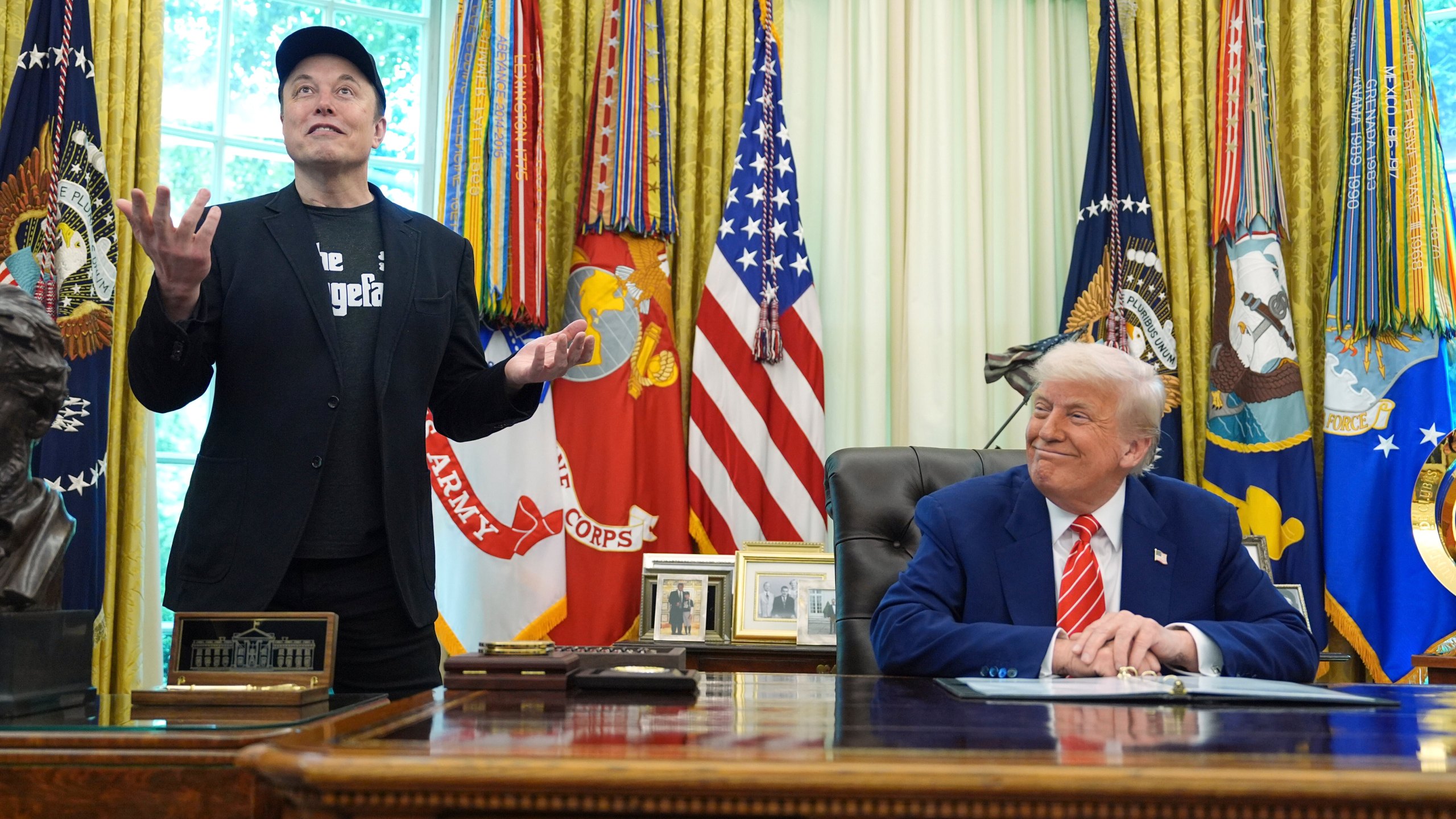 Elon Musk speaks during a news conference with President Donald Trump in the Oval Office of the White House, Friday, May 30, 2025, in Washington. (AP Photo/Evan Vucci)