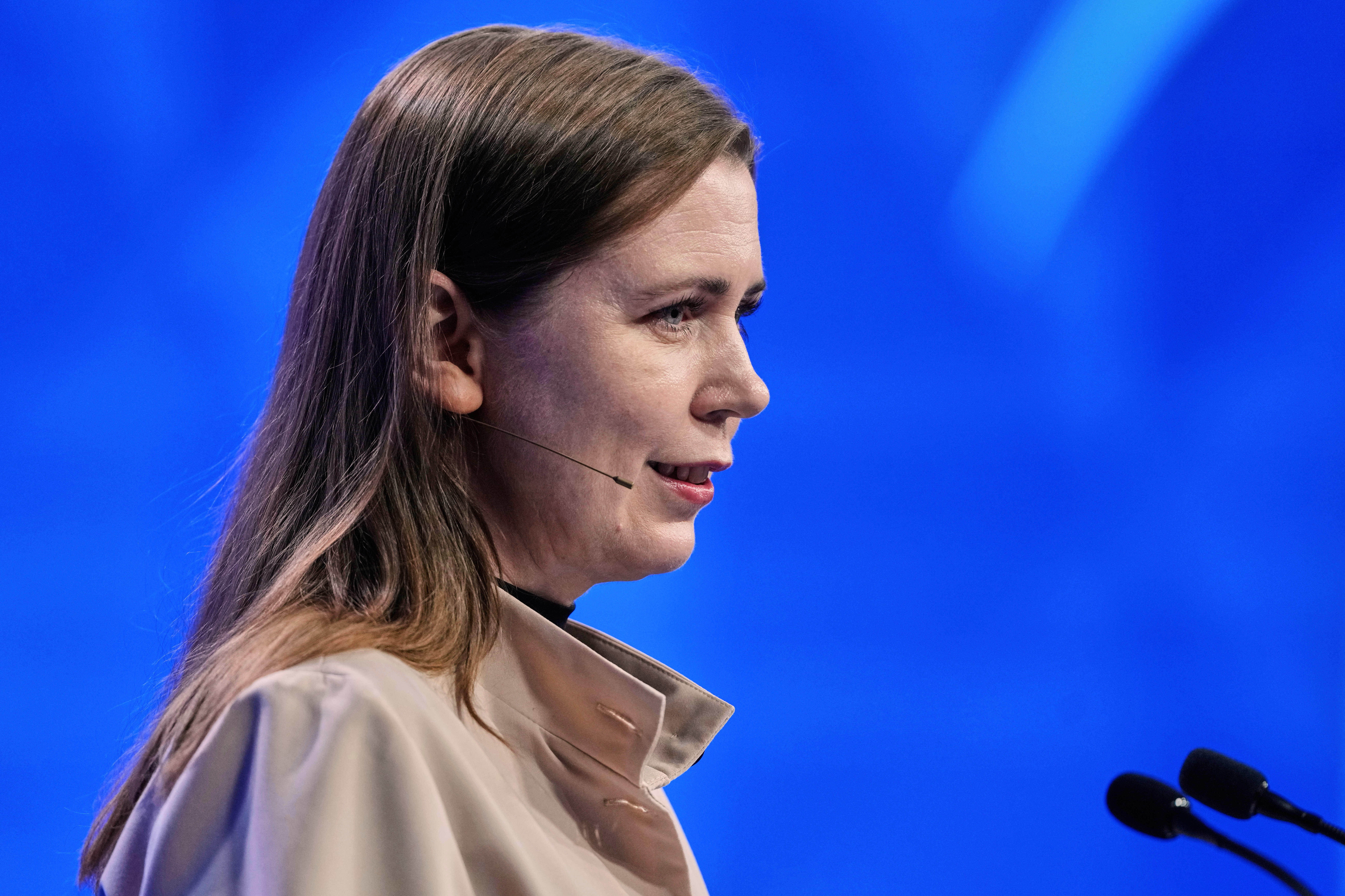 Lithuania's Defense Minister Dovile Sakaliene delivers her speech during the 22nd Shangri-La Dialogue summit in Singapore, Sunday, June 1, 2025. (AP Photo/Anupam Nath)