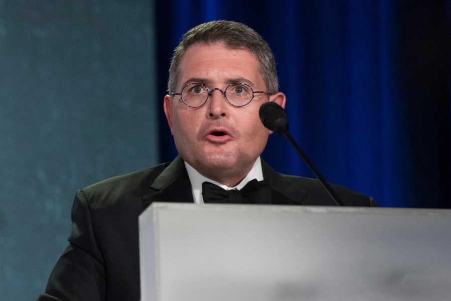 FILE - Leonard Leo speaks at the National Lawyers Convention in Washington, Nov. 16, 2017. (AP Photo/Sait Serkan Gurbuz, File)