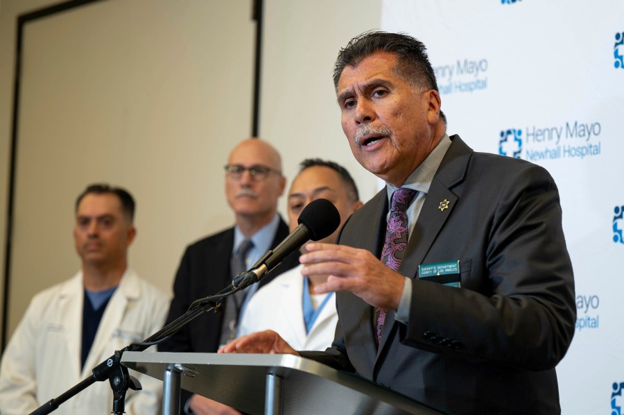 FILE - L.A. County Sheriff Robert Luna addresses the media in Castaic, Calif, Tuesday, Oct. 10, 2023. (David Crane/The Orange County Register via AP, File)