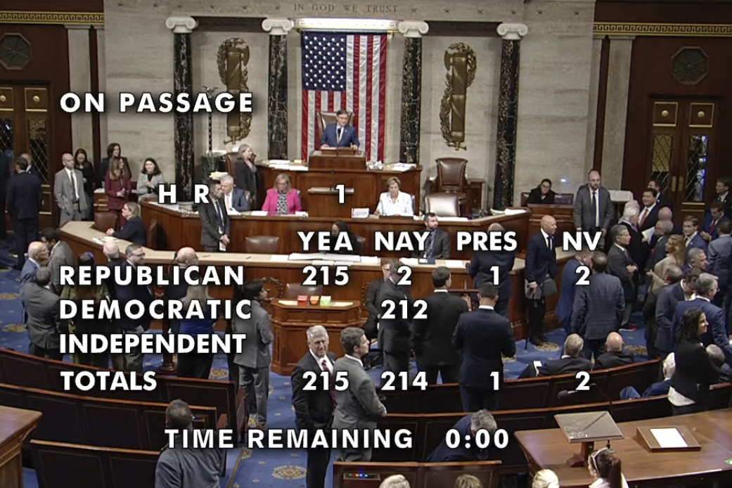 In this image from video with the final vote total, the House of Representatives passed President Donald Trump's big bill of tax breaks and program cuts after an all-night session at the U.S. Capitol in Washington, Thursday, May 22, 2025. (House Television via AP)